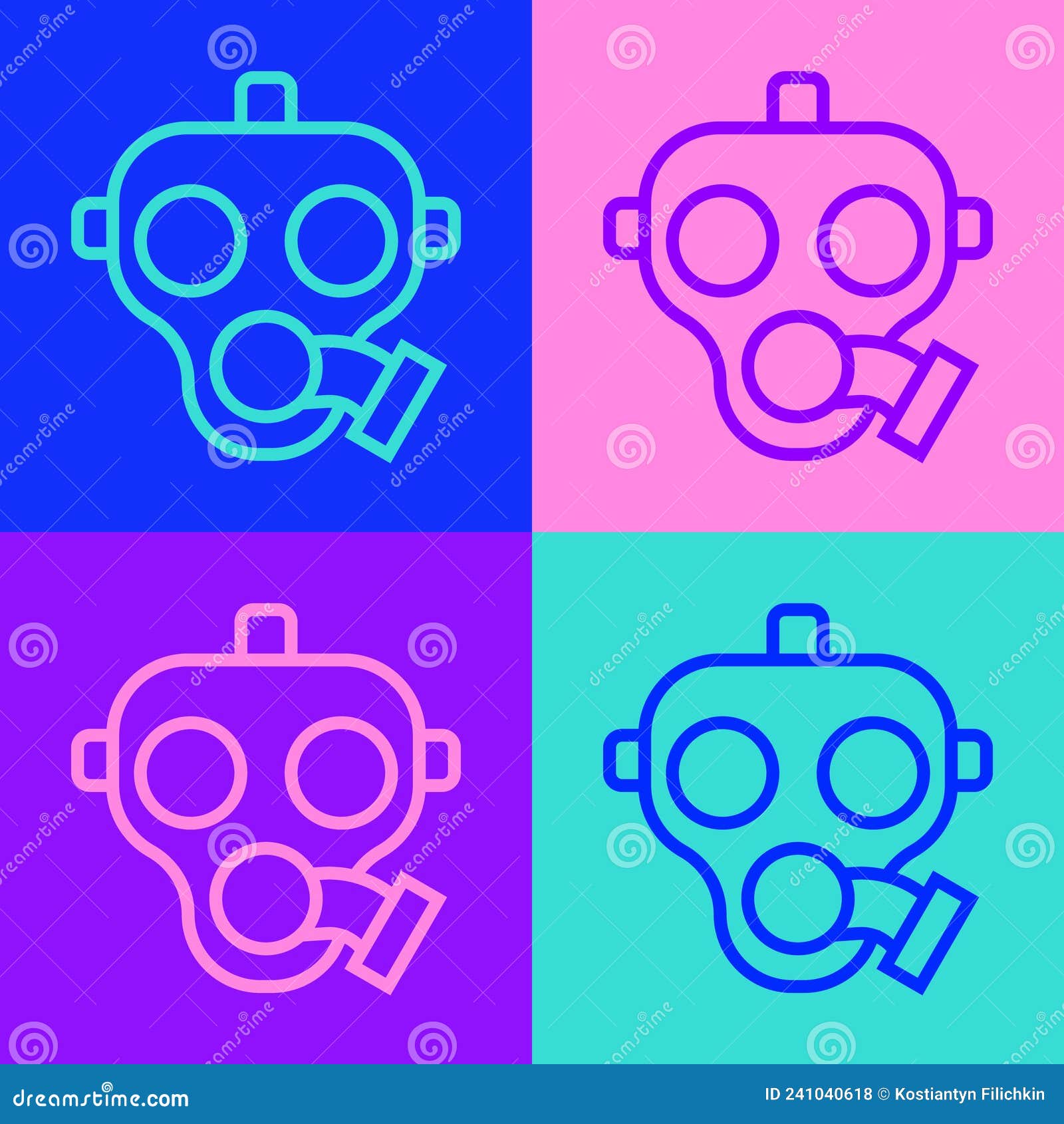 pop art line gas mask icon  on color background. respirator sign. 