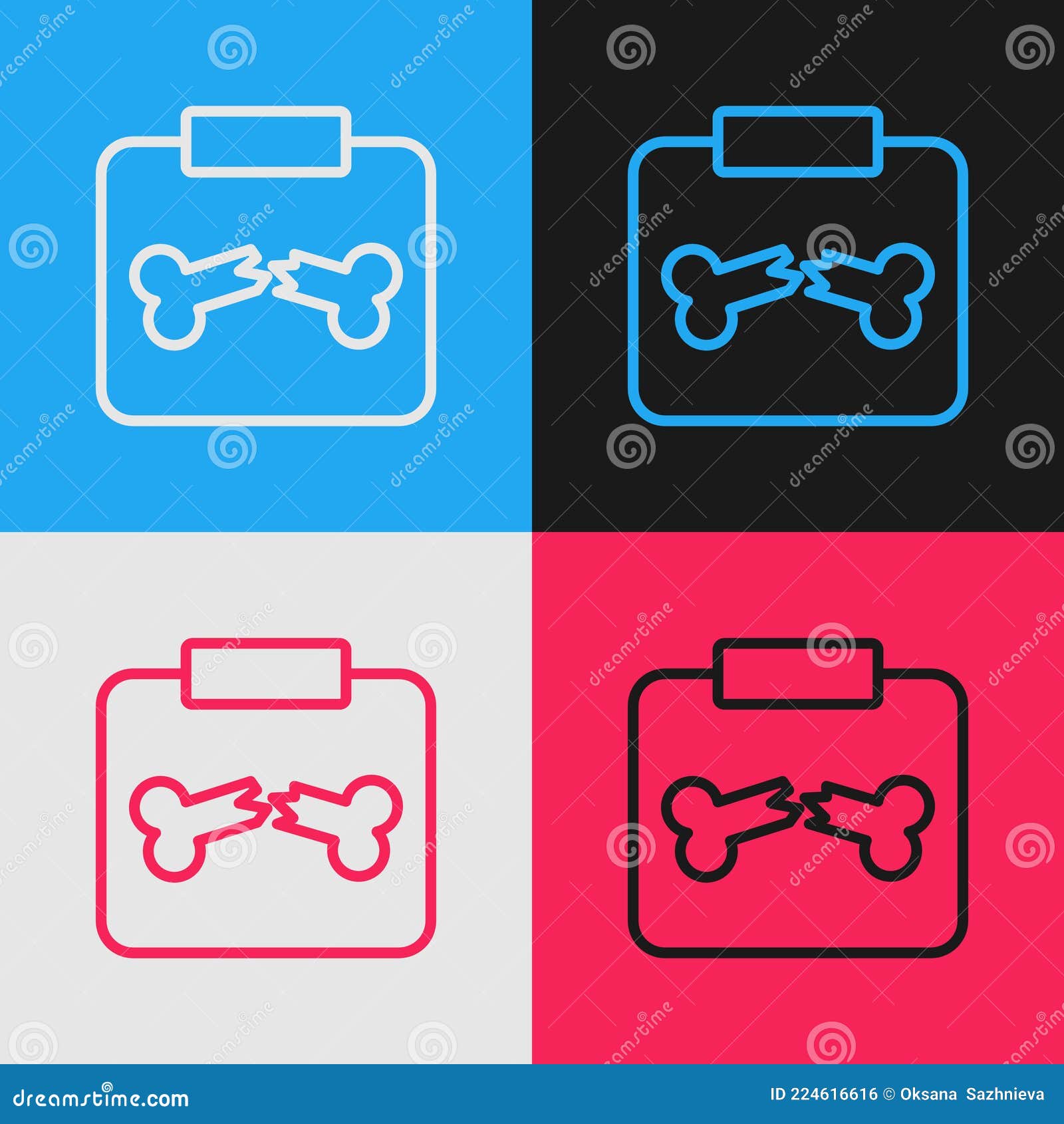Download Pop Art Line X-ray Shots With Broken Bone Icon Isolated On Color Background. Vector Stock Vector ...