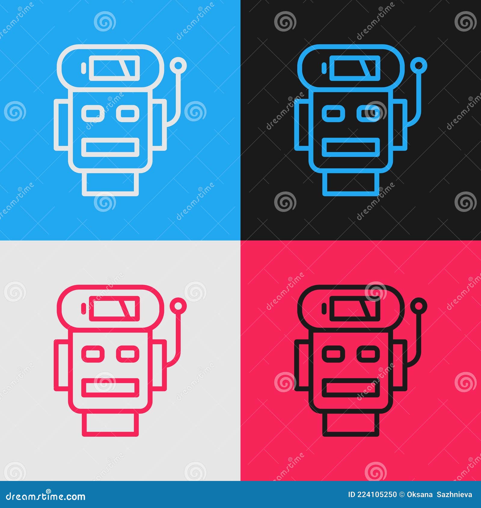Download Pop Art Line Robot Low Battery Charge Icon Isolated On Color Background. Artificial Intelligence ...