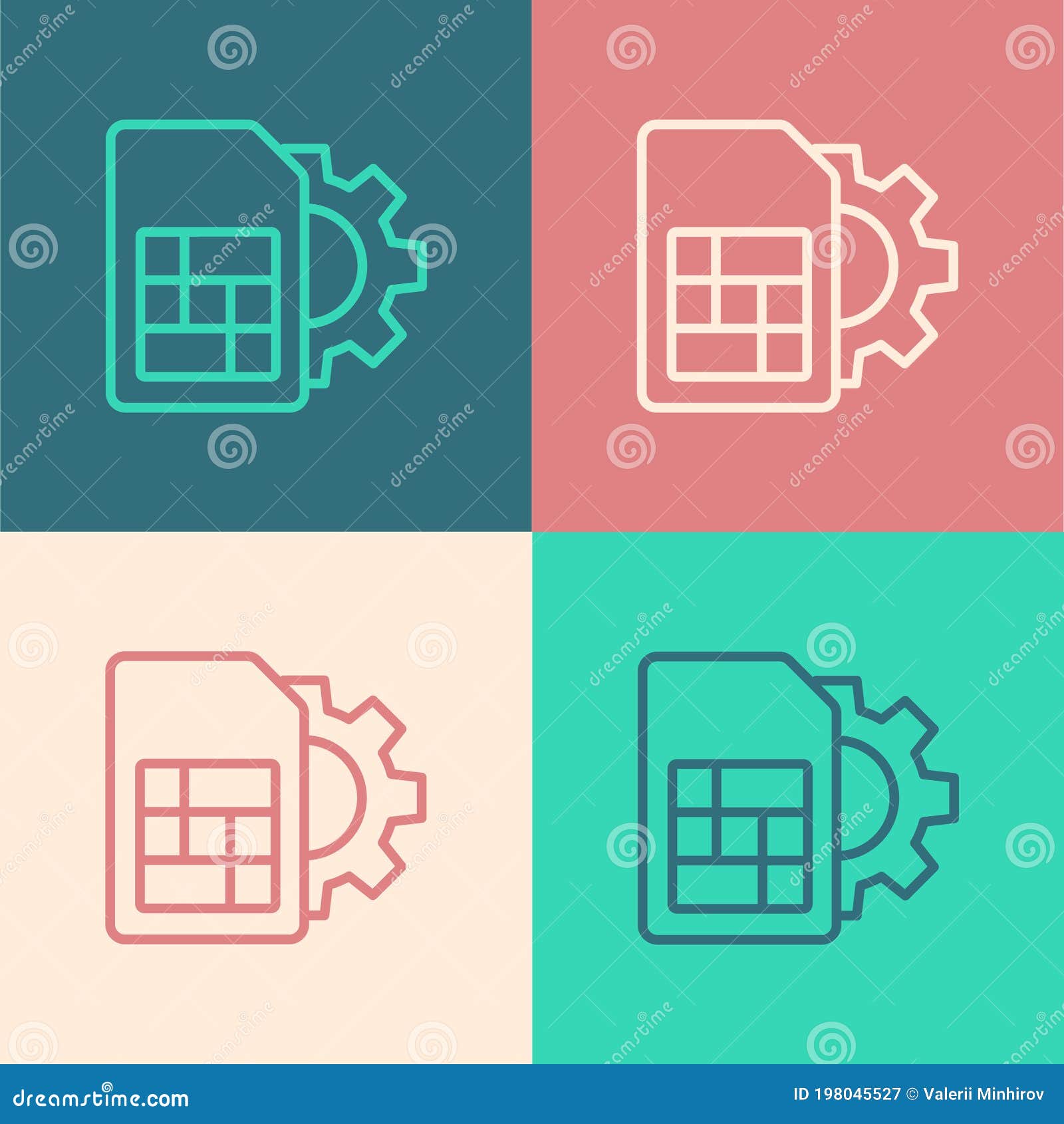 pop art line sim card setting icon  on color background. mobile cellular phone sim card chip. mobile