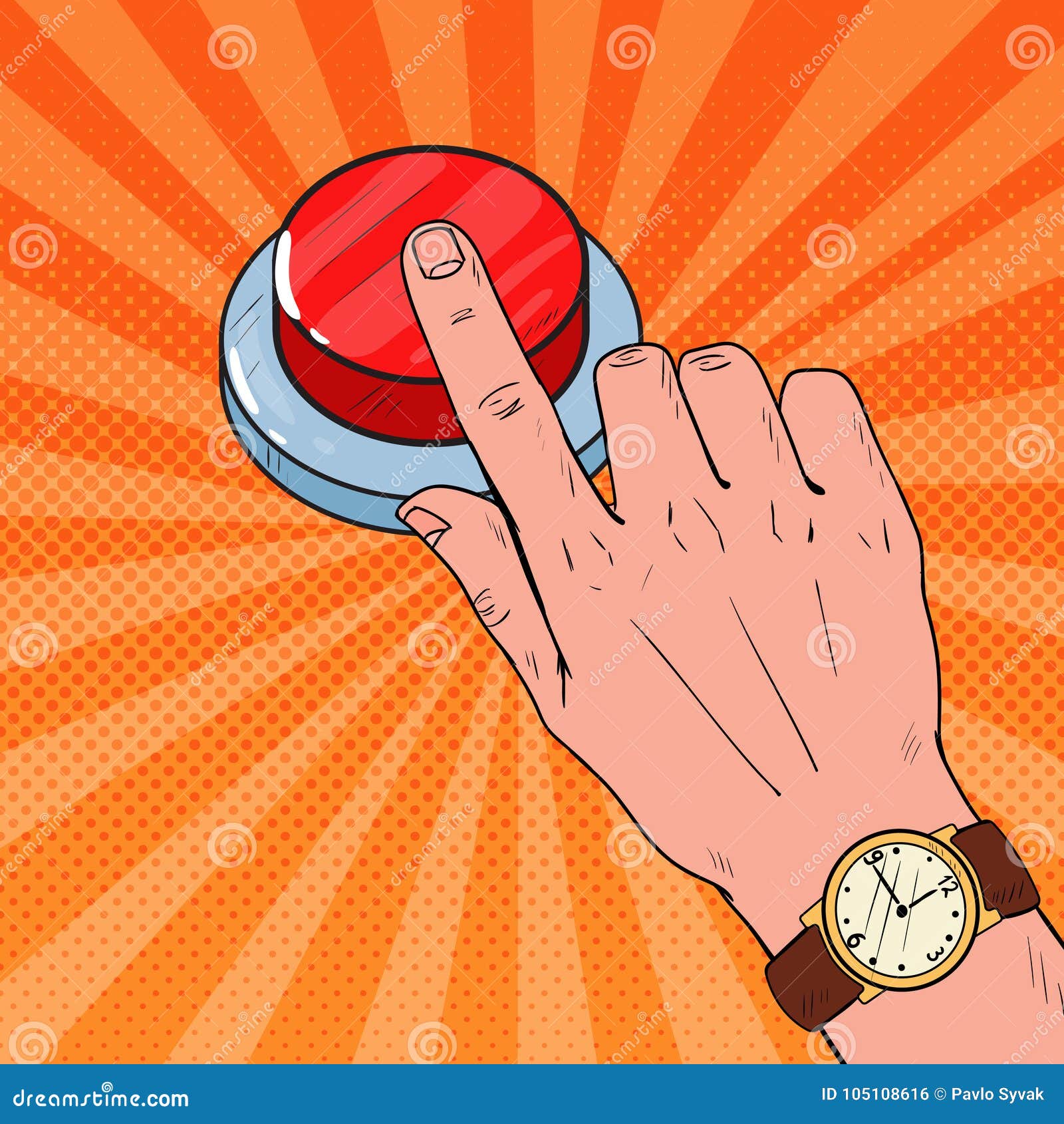 Photo Panic red button pop art vector illustration