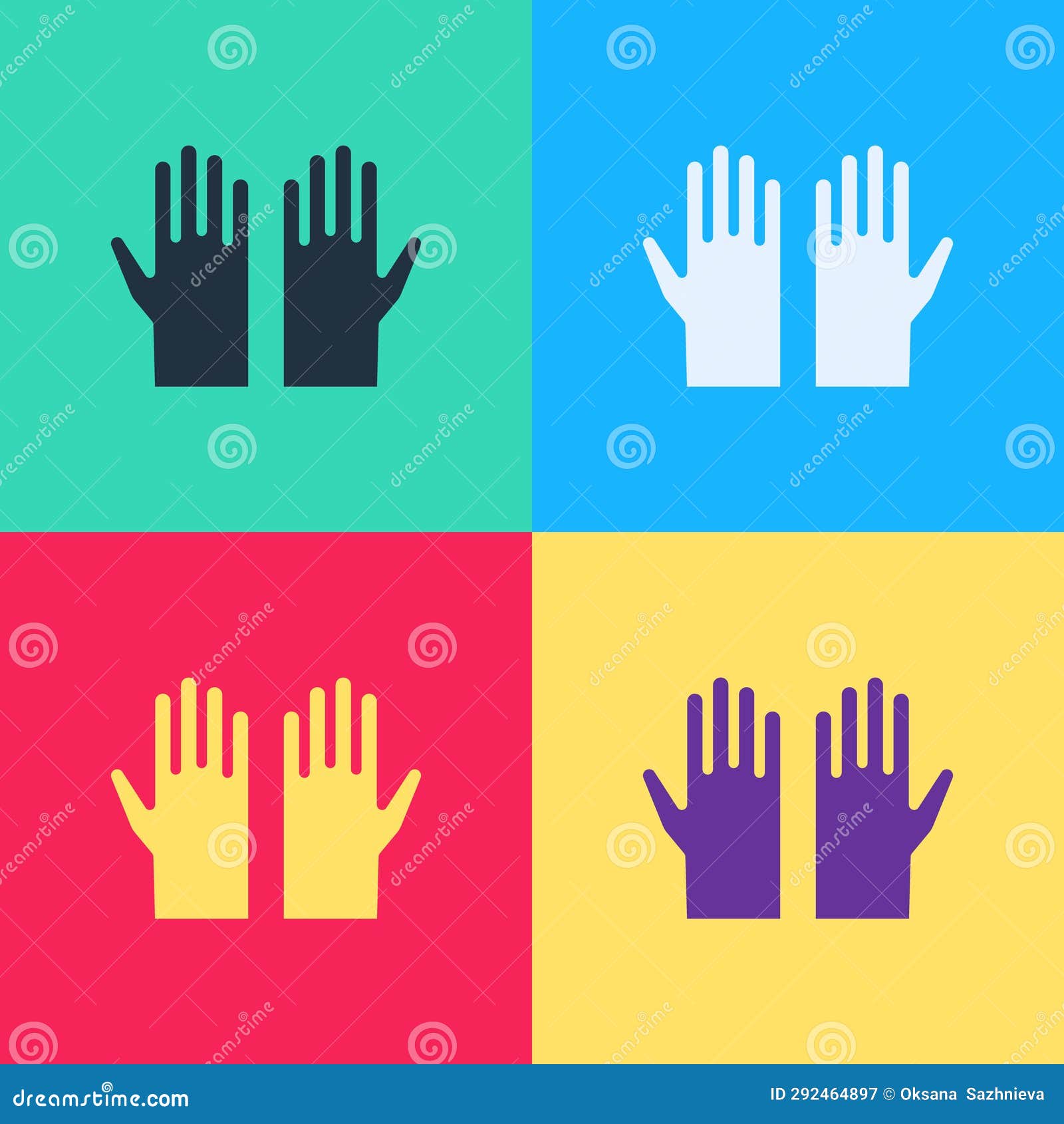 pop art medical rubber gloves icon  on color background. protective rubber gloves. 