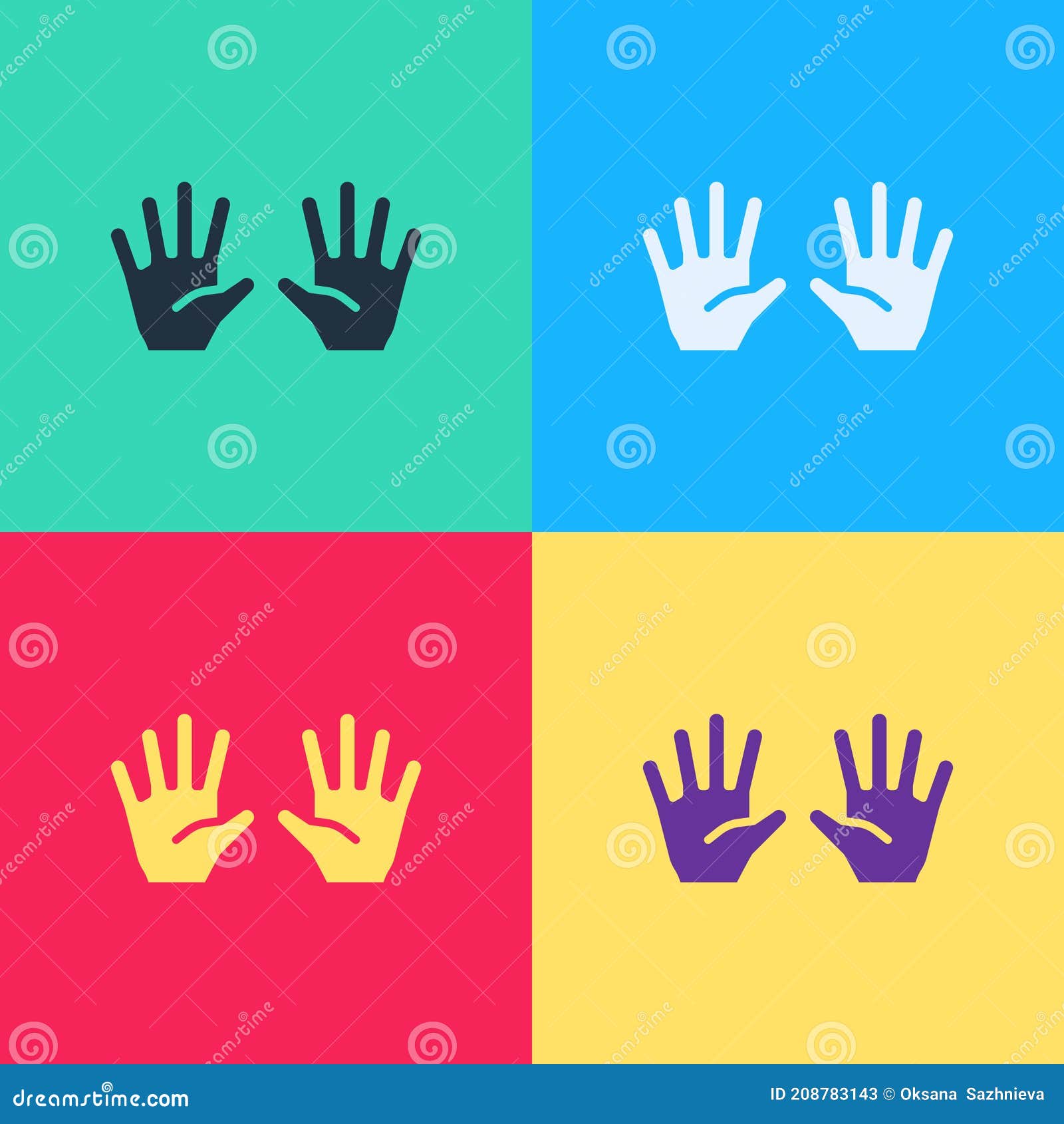 pop art medical rubber gloves icon  on color background. protective rubber gloves. 