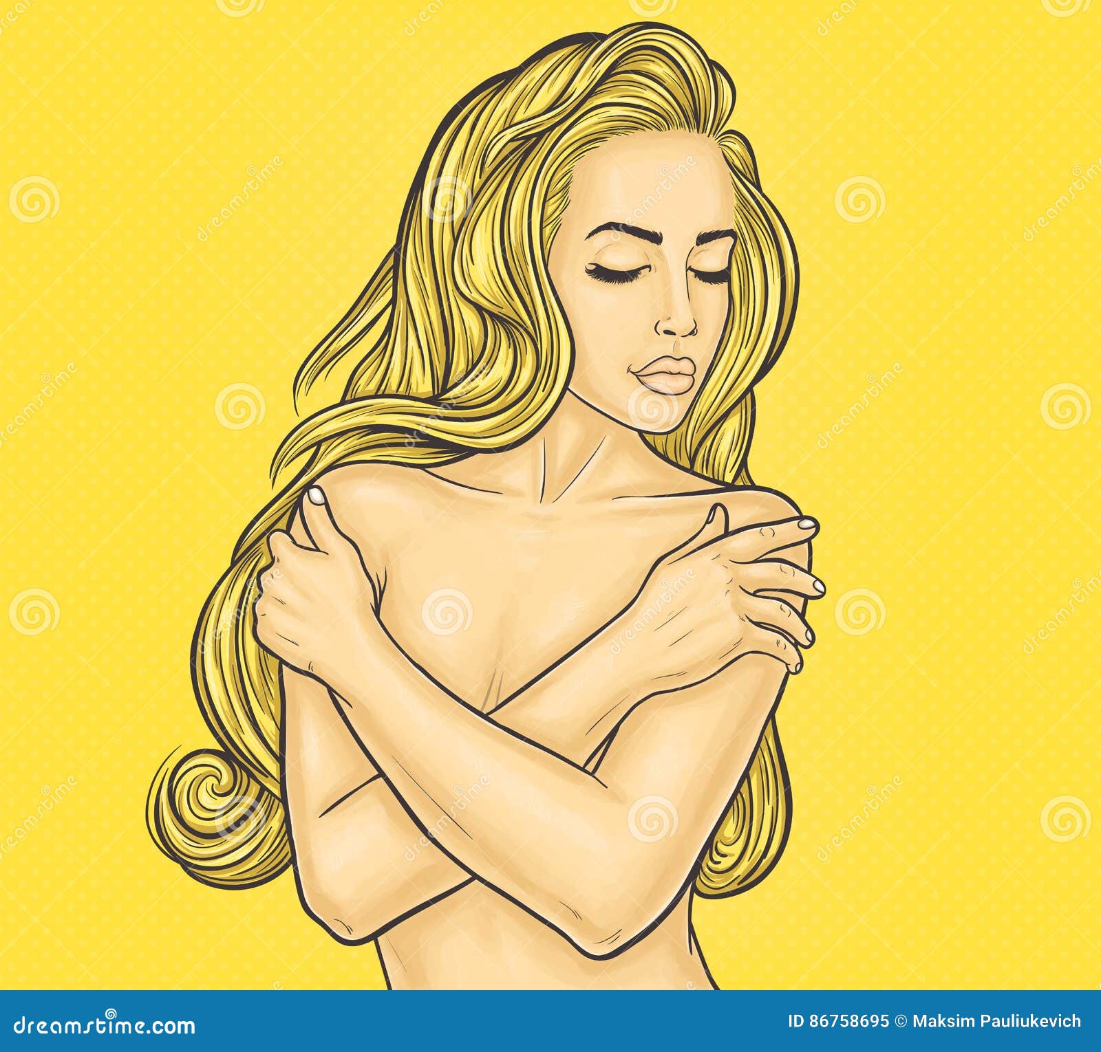 Pop Art Nude Woman Covers Breasts with Her Hands Stock Vector