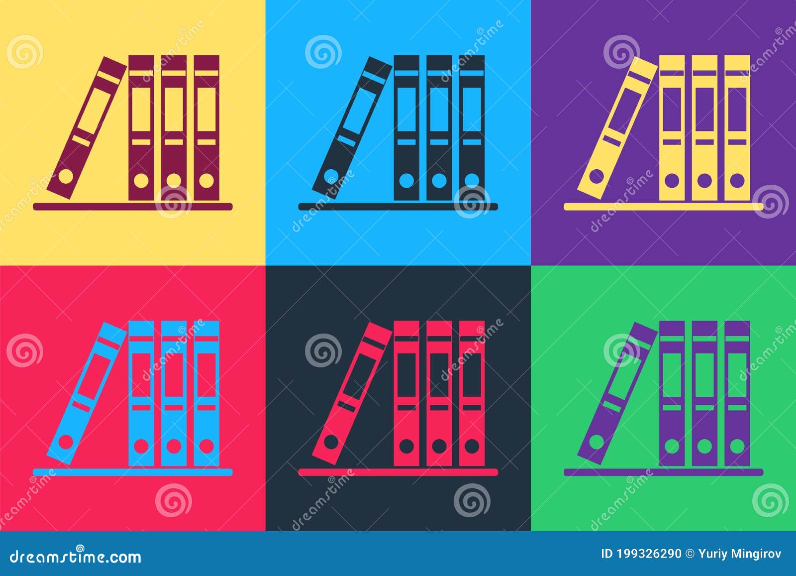 pop art office folders with papers and documents icon  on color background. archives folder sign. 