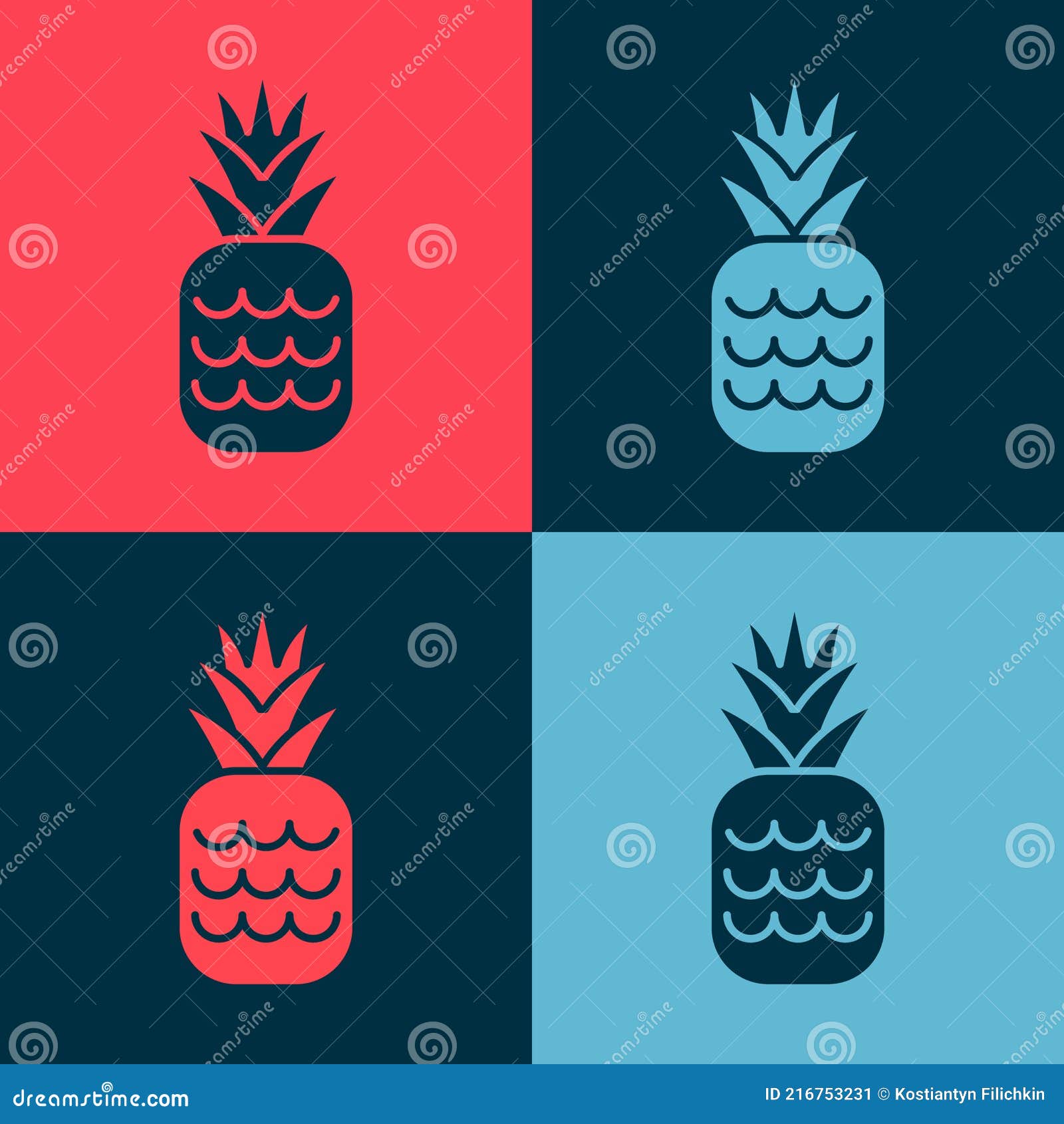 Pop Art Pineapple Tropical Fruit Icon Isolated on Color Background