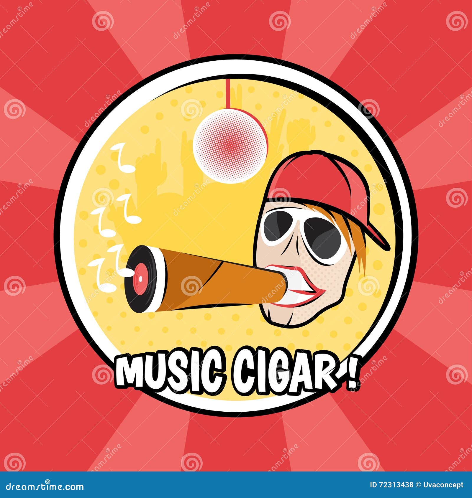 Pop Art Poster with Dj and Cigar Vinyl Illustration Stock Vector