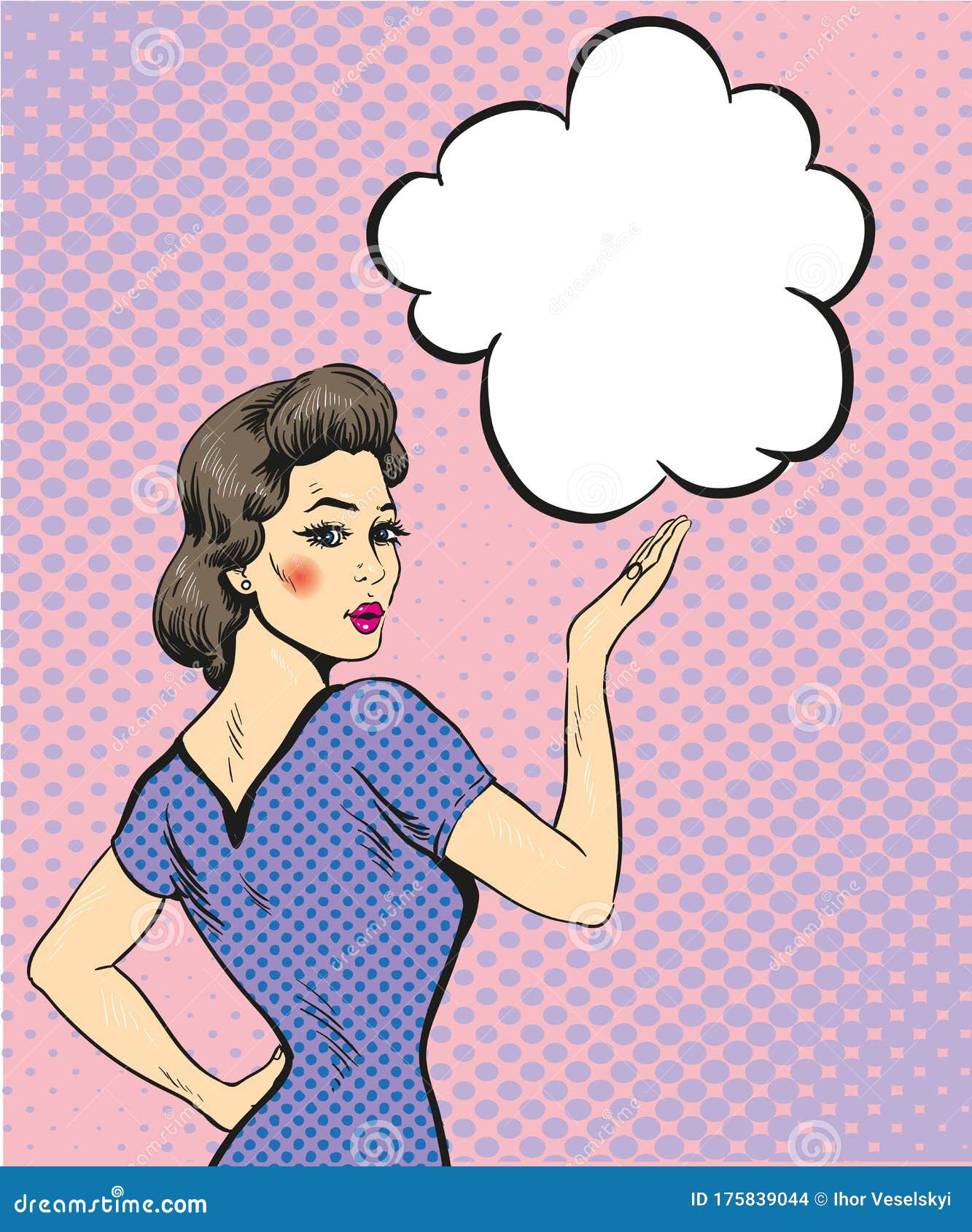 Pop Art Retro Style Woman Point Hand Sign With Speech Bubble Comic