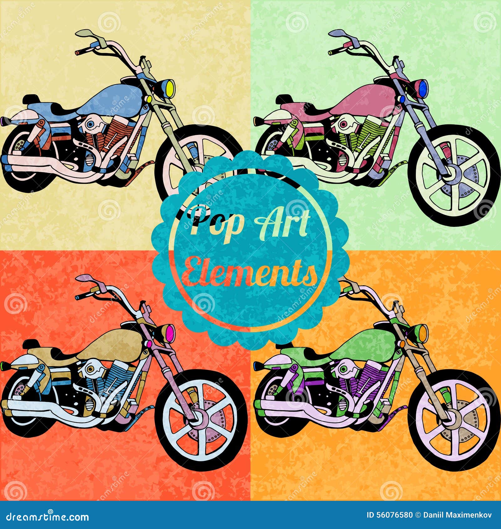 Pop Art Style Elements. Set of Vector Motorbikes Stock Vector