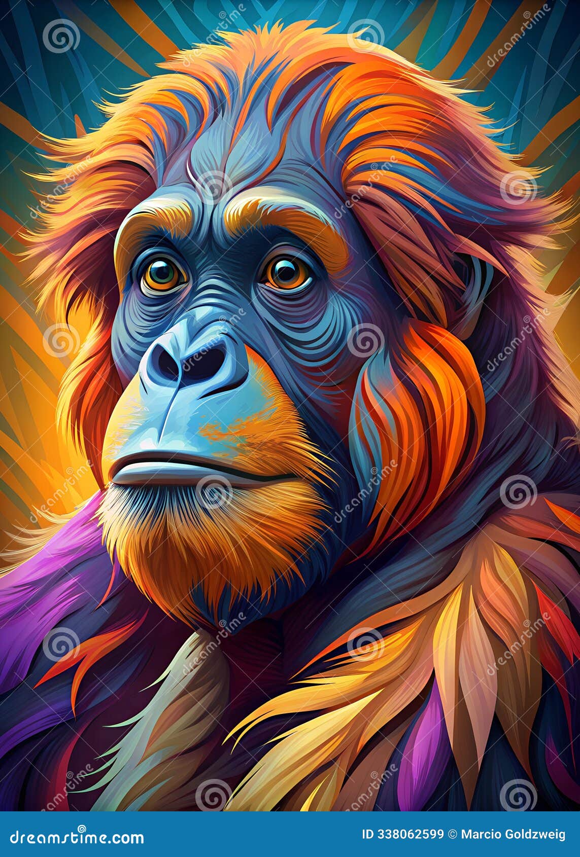 pop art style  of an orangutan, highly-detailed and colorful image for s, ai generated .