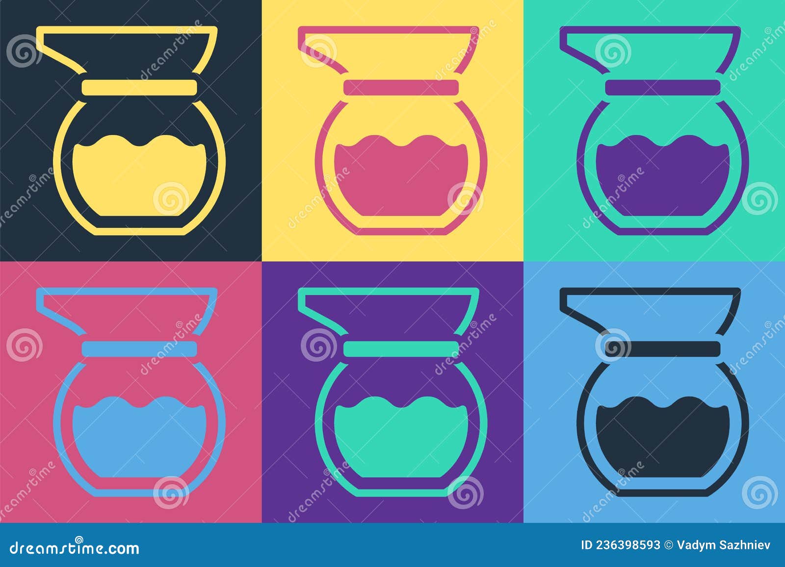 Pop Art Teapot Icon Isolated on Color Background. Vector Stock Vector