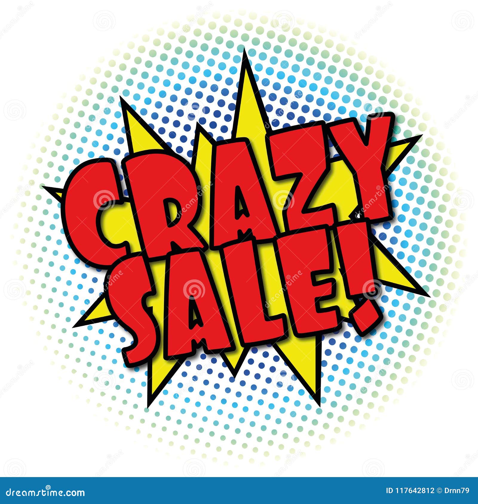 Crazy Sale Comic Explosion Retro Design Deal Tag Stock Illustration