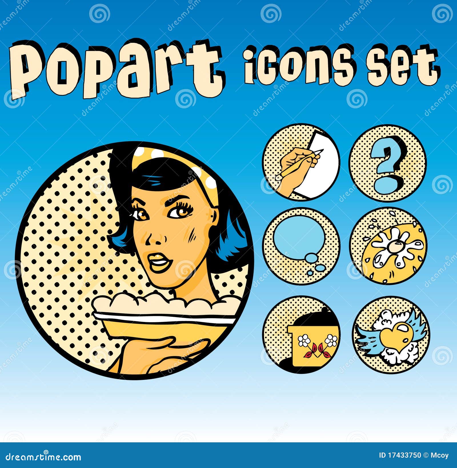 popart comic icons set cookery