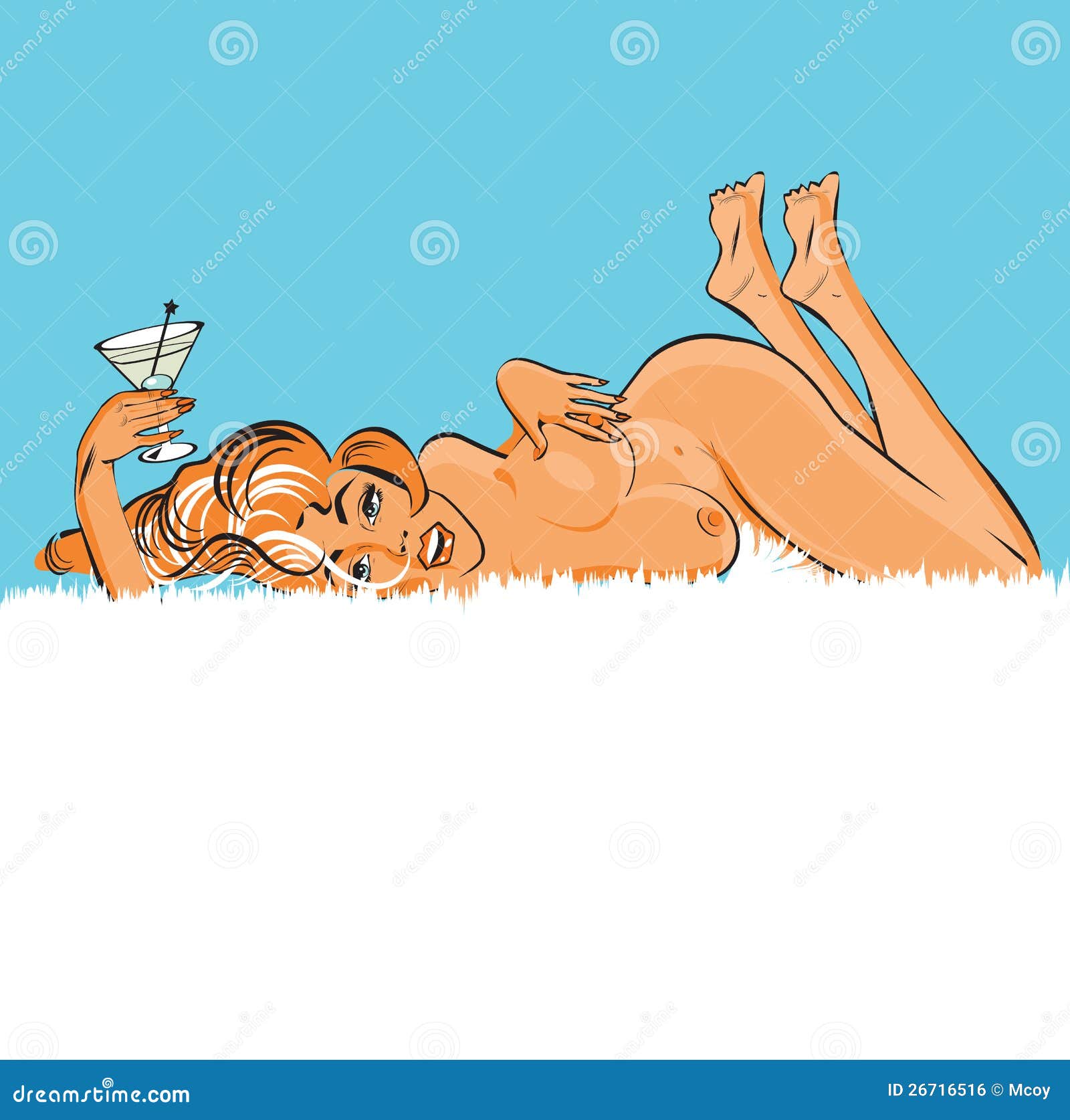 Popart Nude Woman with Cocktail Stock Illustration - Illustration of cartoon,  background: 26716516