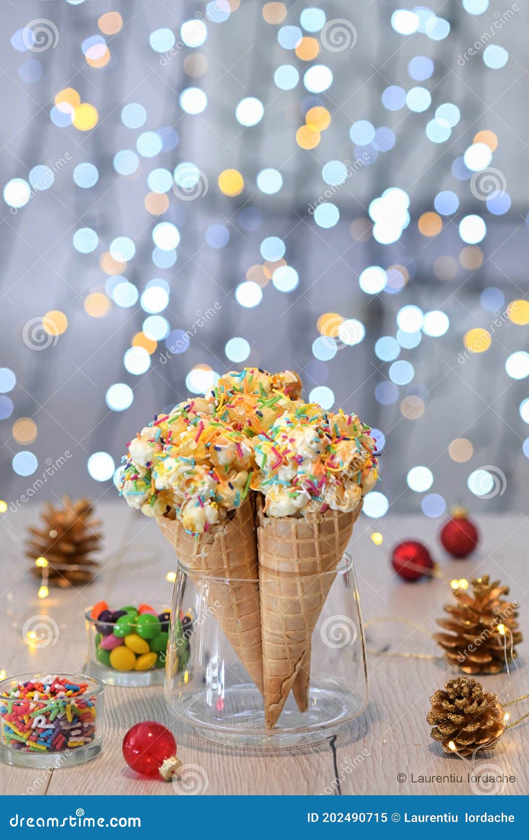 Popcorn Ball Ice Cream Cones Stock Image Image of homemade, sugar