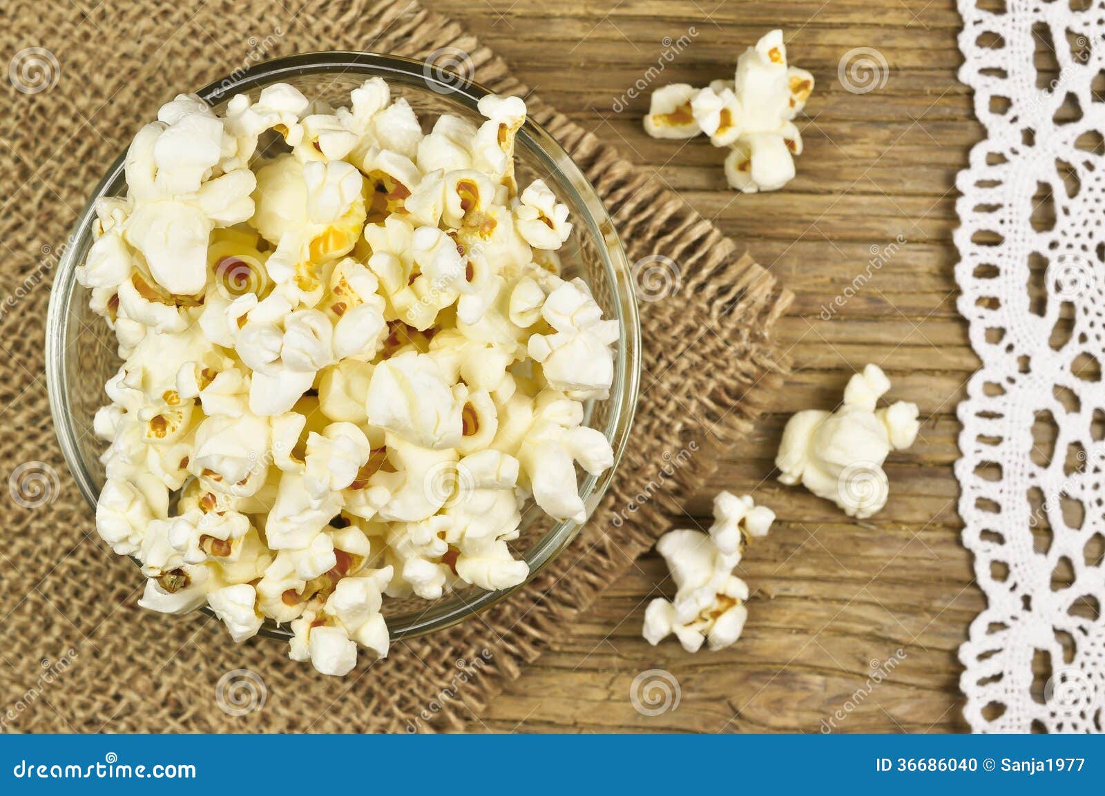 Popcorn in Bowl on Wooden Table Stock Photo Image of calorie, close
