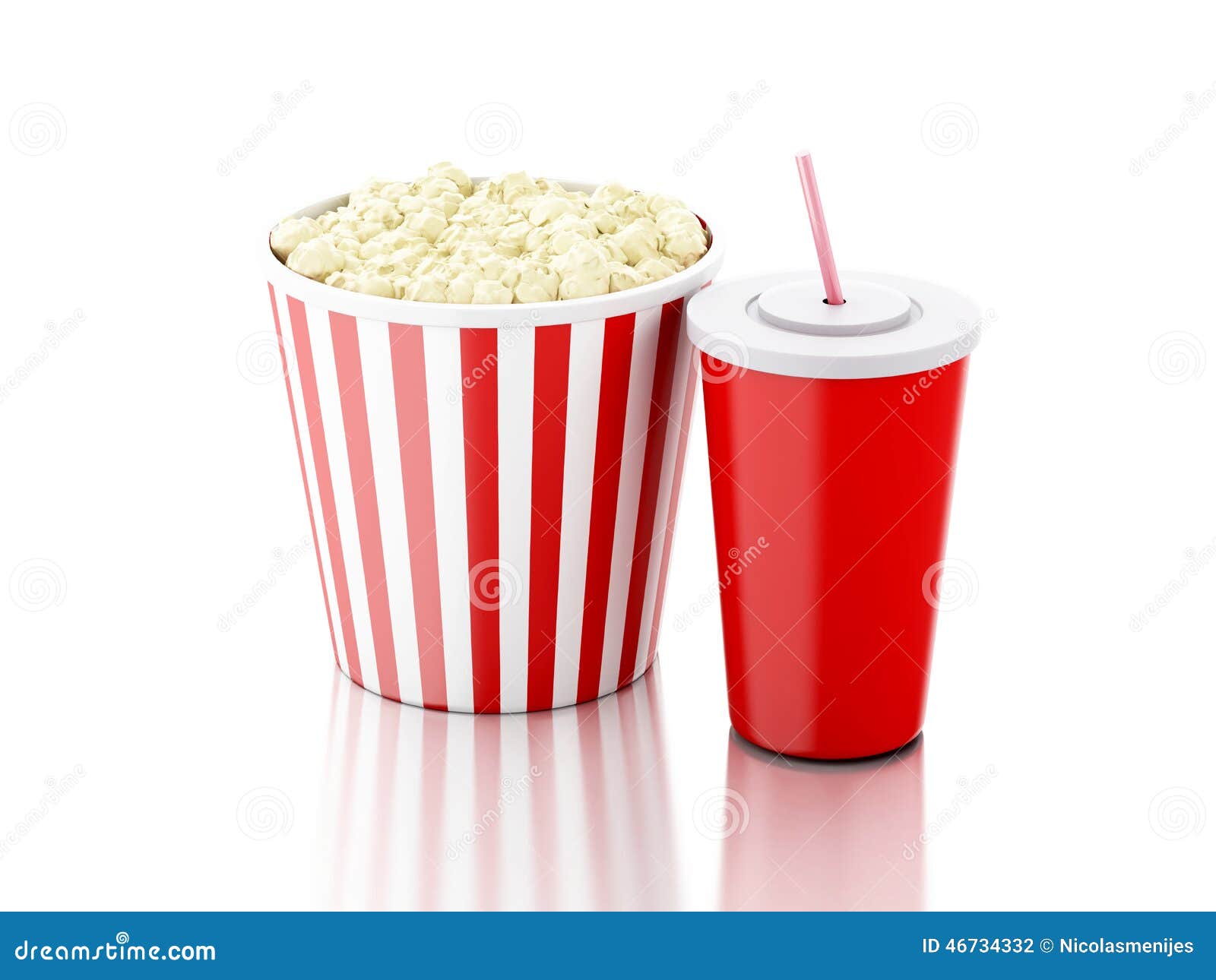 Popcorn and Drink. 3d Illustration Stock Illustration Illustration of