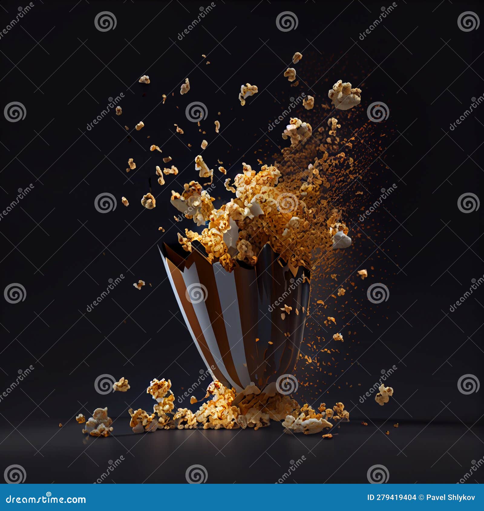 Popcorn Exploding from Inside the Popcorn Box Stock Illustration