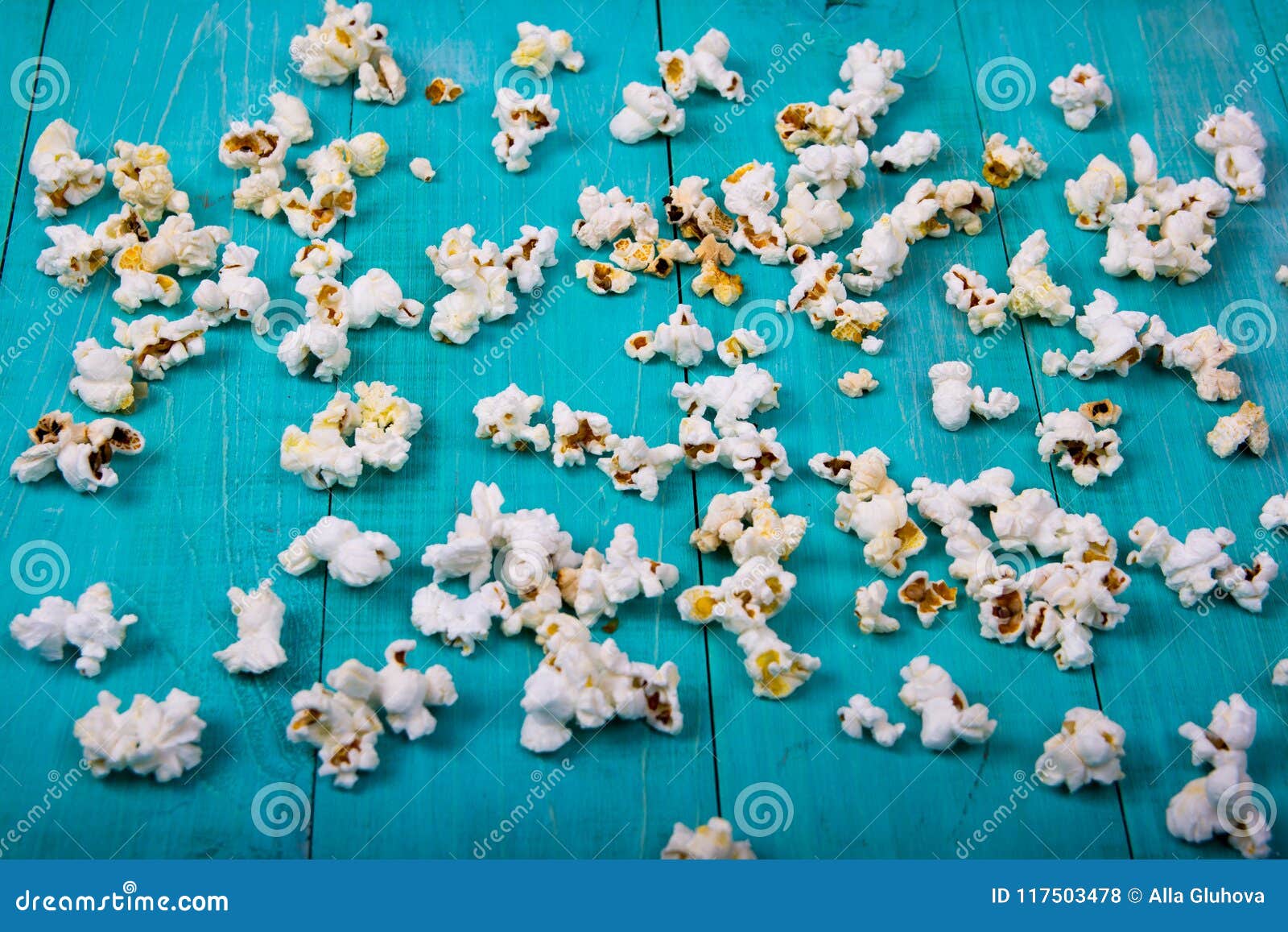 Popcorn Explosion on Blue Background, Popcorn on Blue Top View Copy