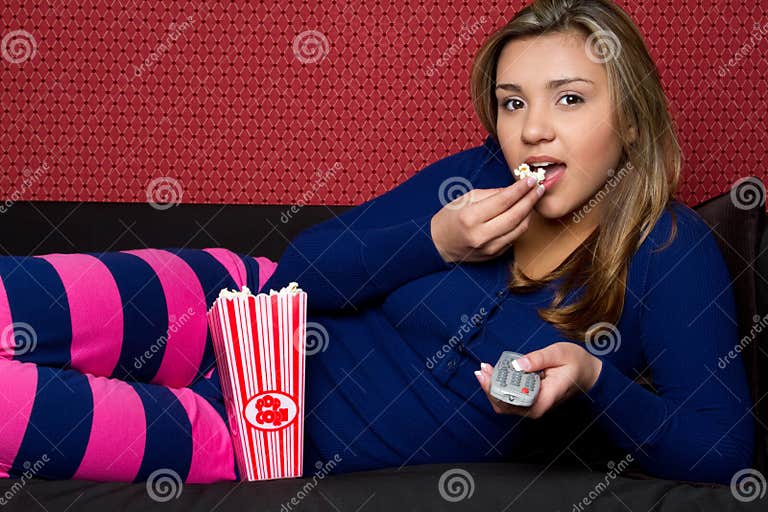 Popcorn Girl stock photo. Image of laying, latin, beauty 18909072