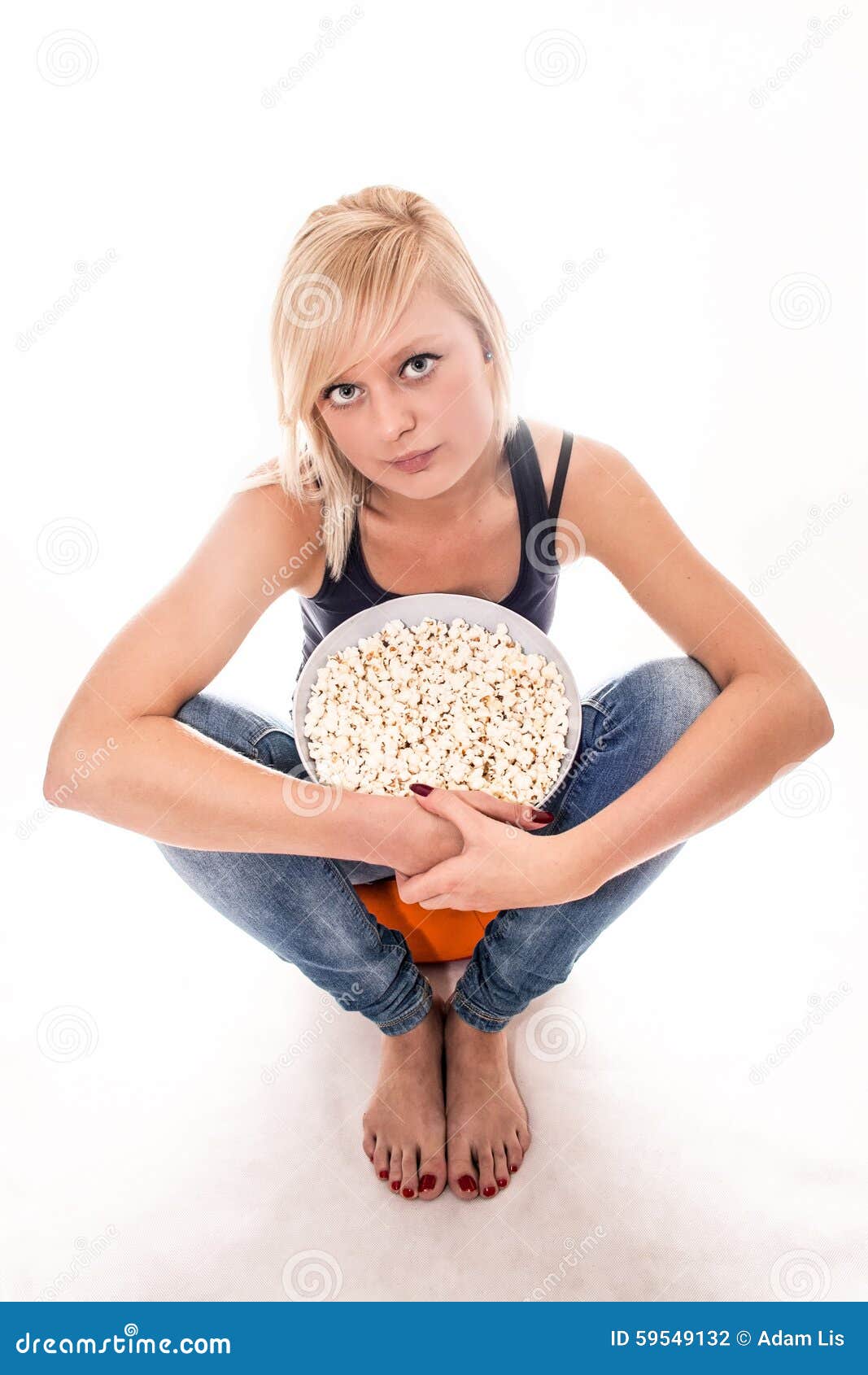 Popcorn girl stock photo. Image of goody, woman, food 59549132