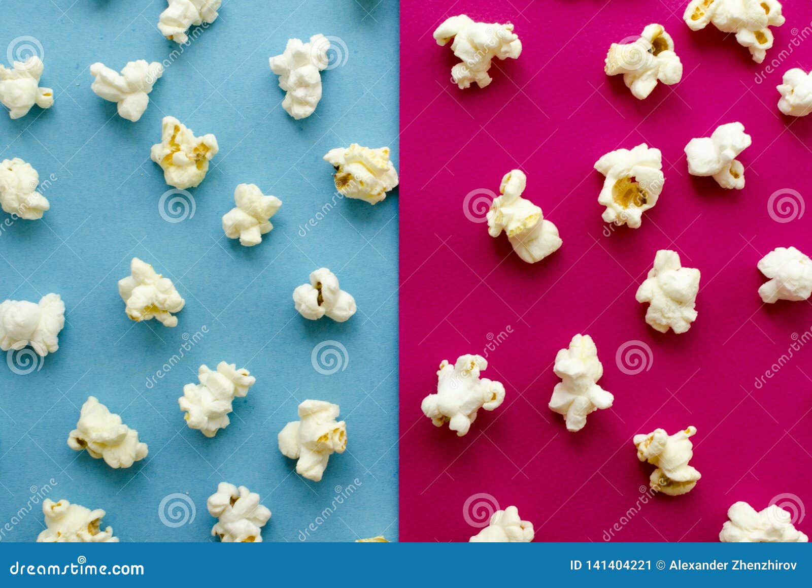 Popcorn on Pink and Blue Background Stock Image Image of fluffy