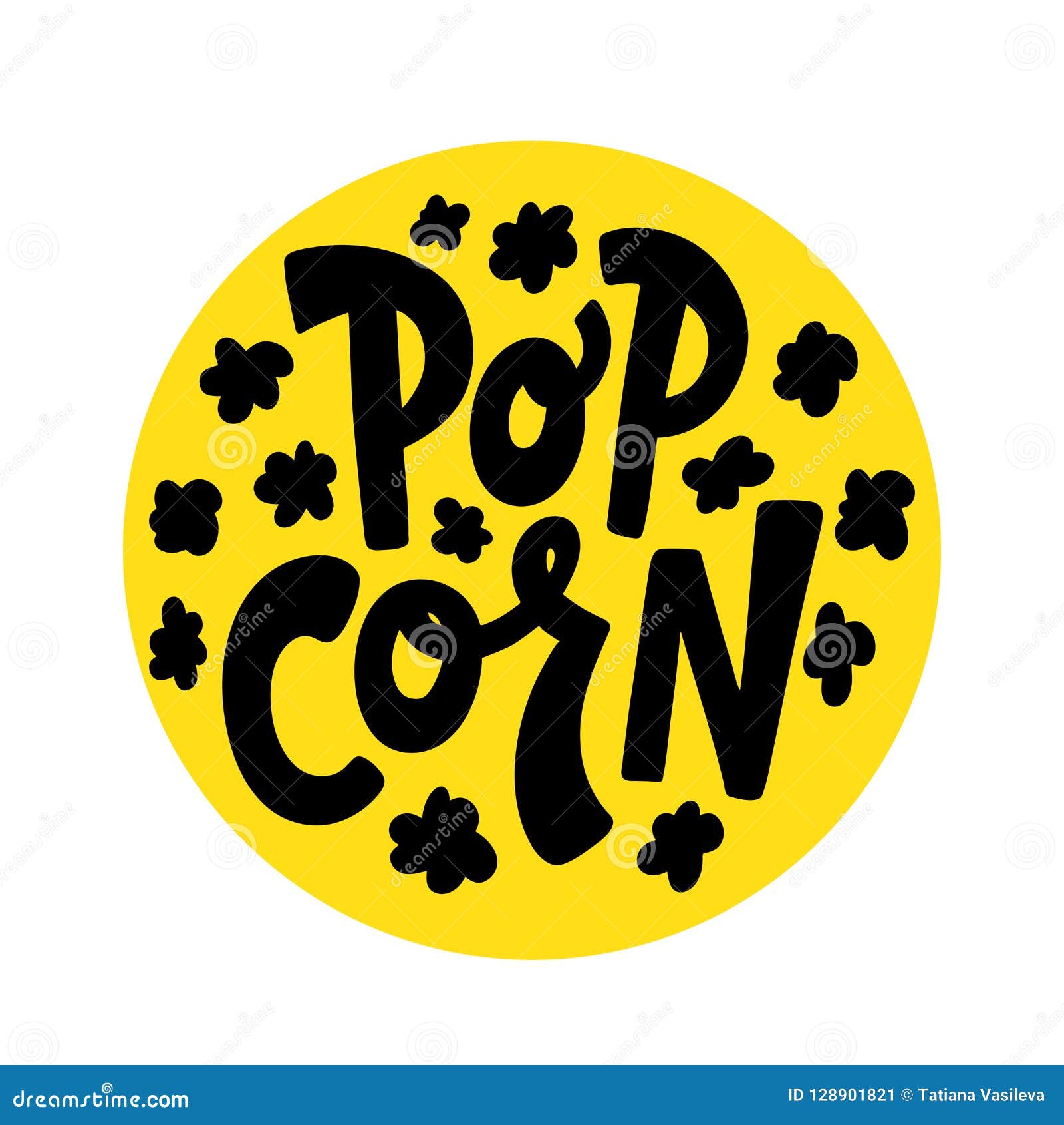 popcorn text label. black and white.  .