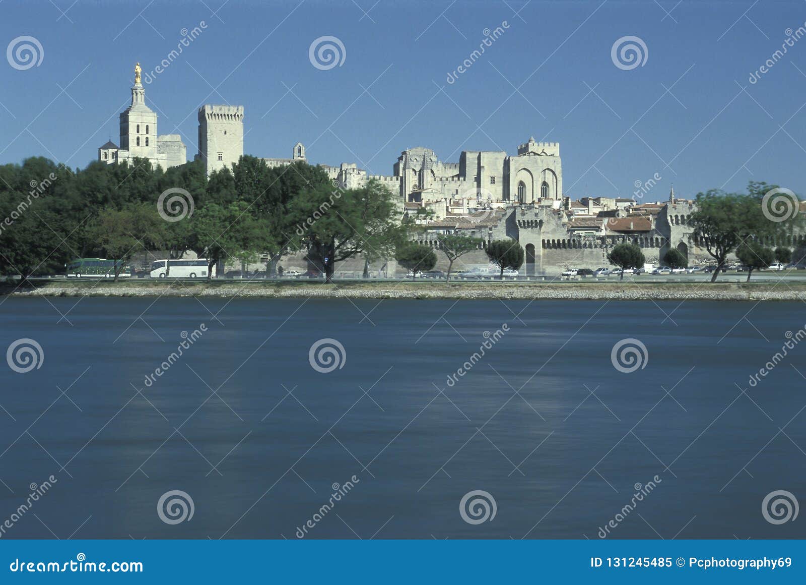 river rhone and popes` palace, avignon, france