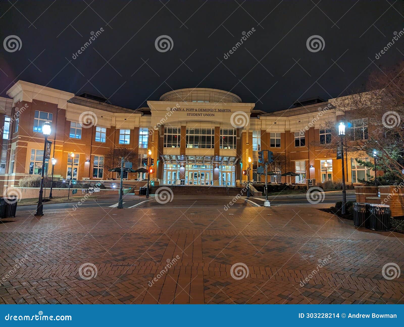 The Popp Martin Student Union at UNC Charlotte at Night Editorial Stock