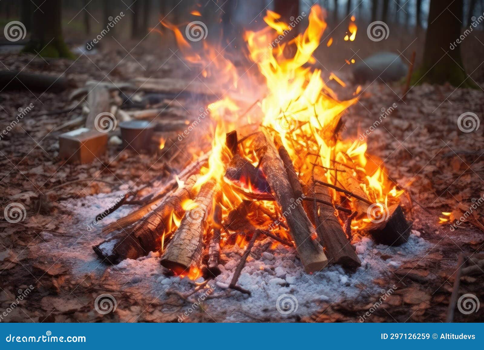 Popping Campfire with a Glowing Trail of Smoke Stock Image Image of
