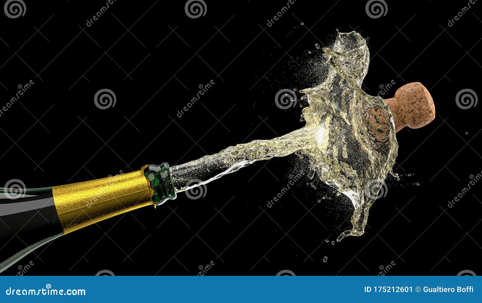 Popping Cork of a Bottle of Champagne Stock Illustration