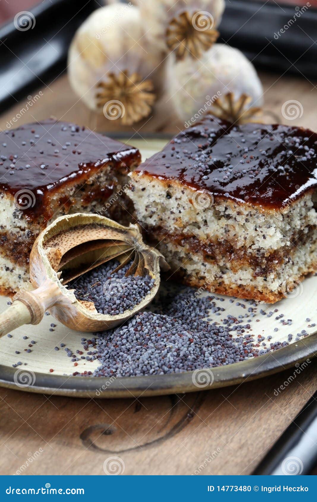 Poppy Seed Sponge Cake with Plum Jam Stock Photo Image of detail