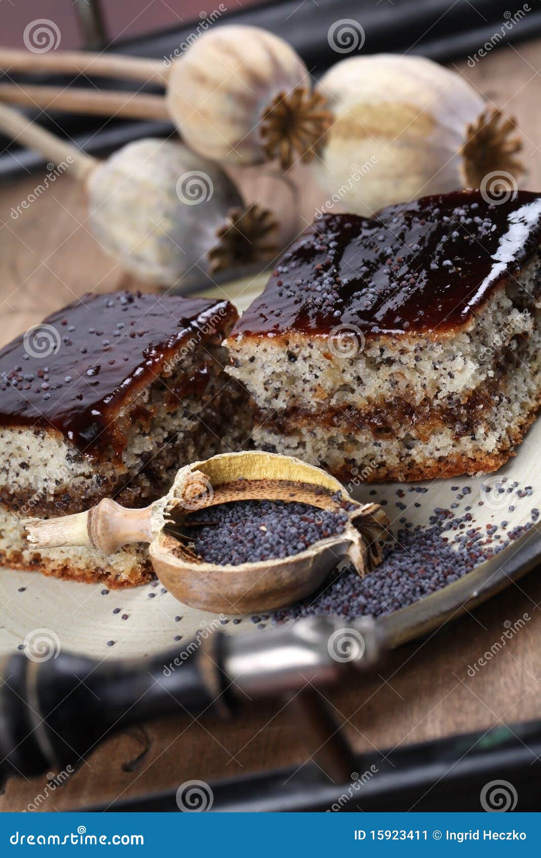 Poppy Seed Sponge Cake with Plum Jam Stock Image Image of black