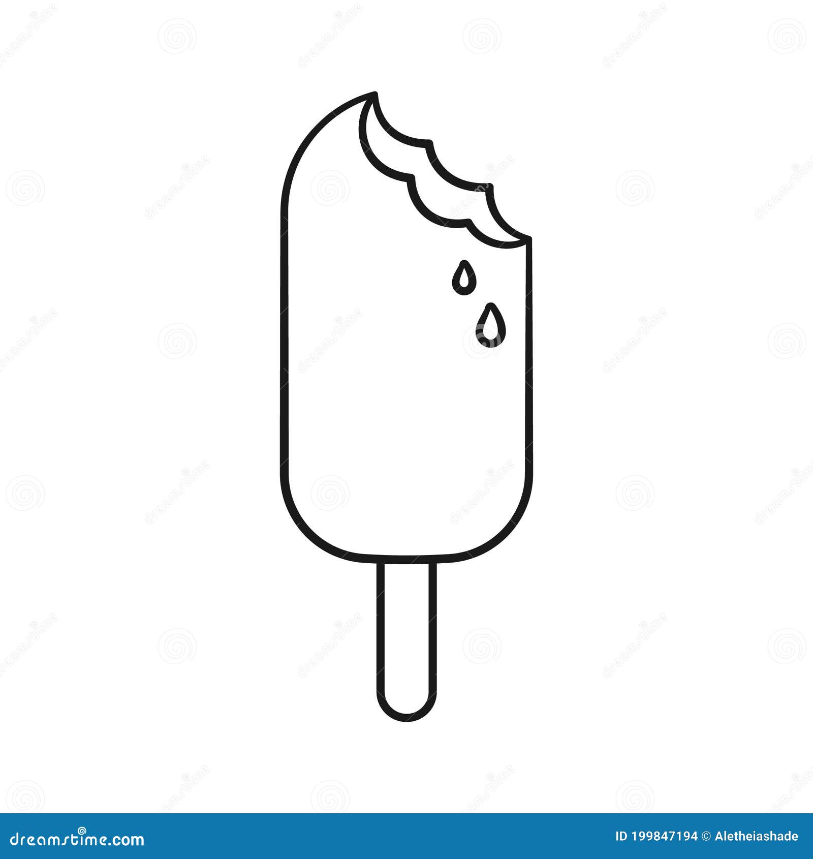 Popsicle Bar Ice Cream with Bite Line Art Outline Cartoon Illustration.  Stock Vector - Illustration of cold, kids: 199847194