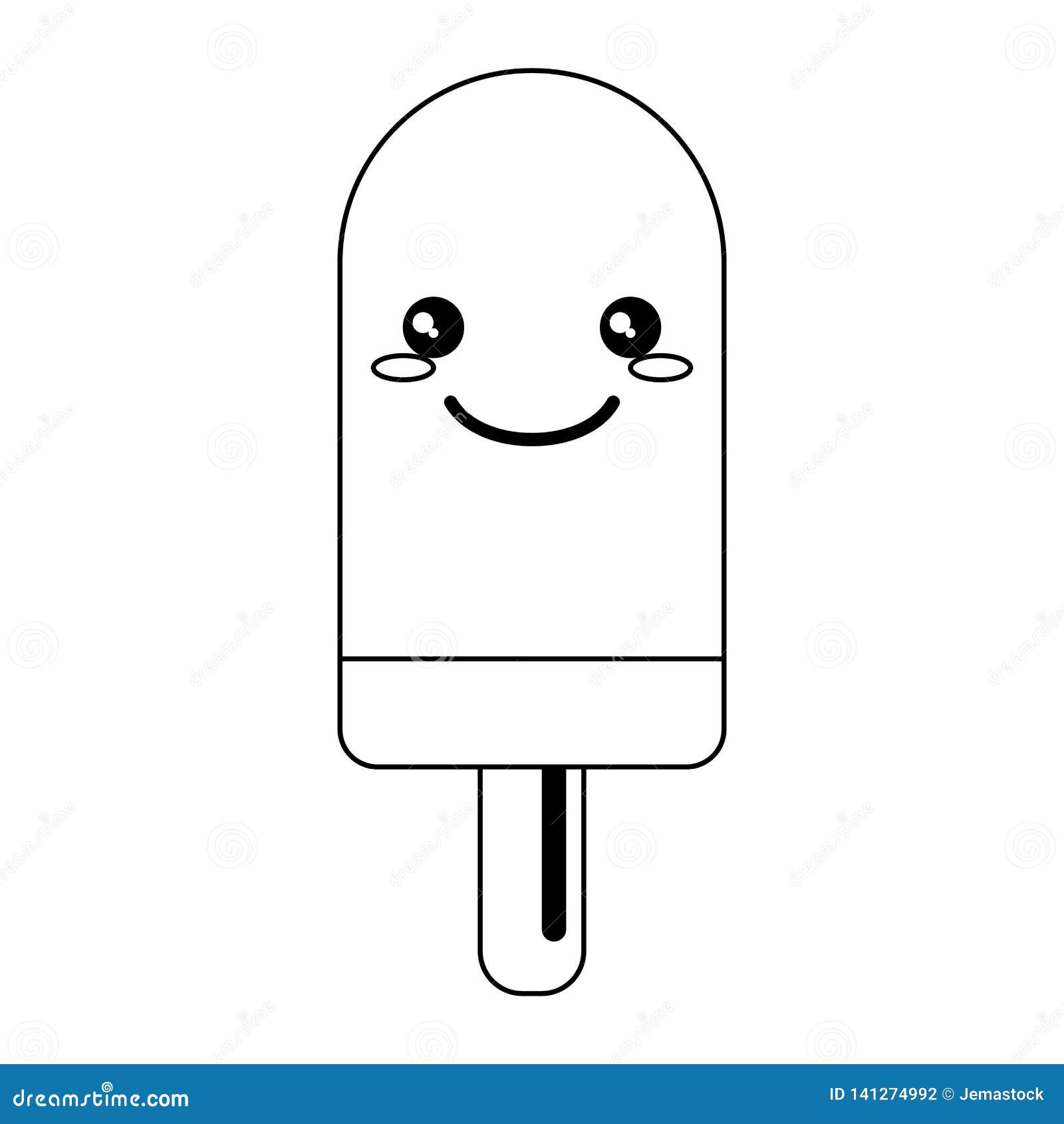 Popsicle with wooden stick black and white, Stock vector