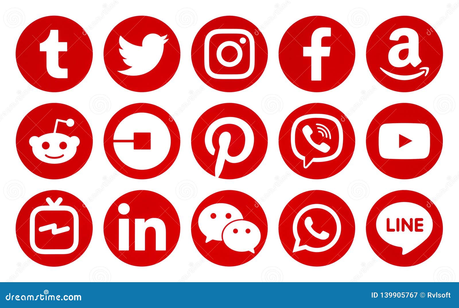 Popular Circle Red Social Media Icons Editorial Photography