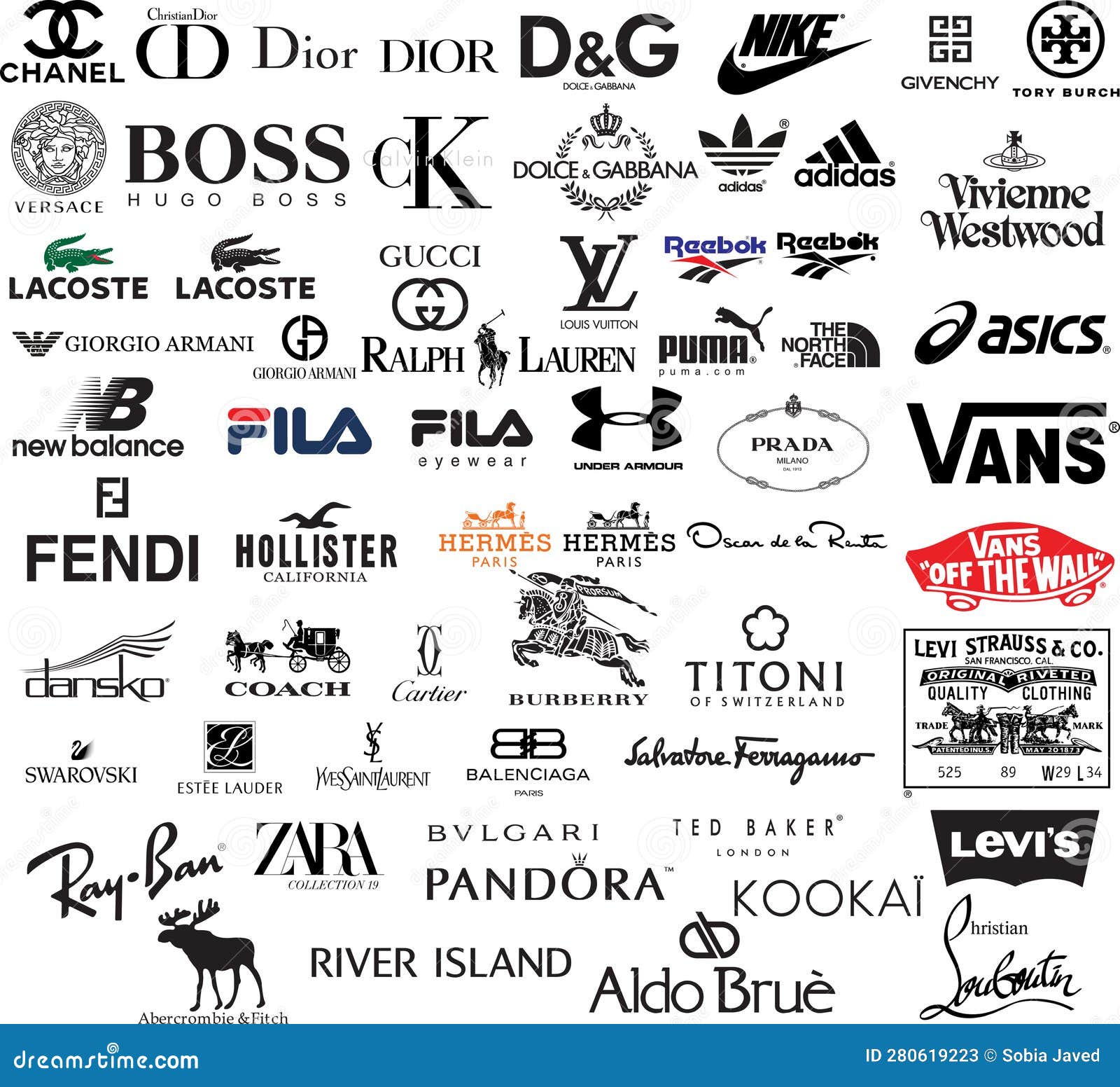 Top Clothing Brands Logos. Set of 50 Most Popular Logo, Vector EPS ...