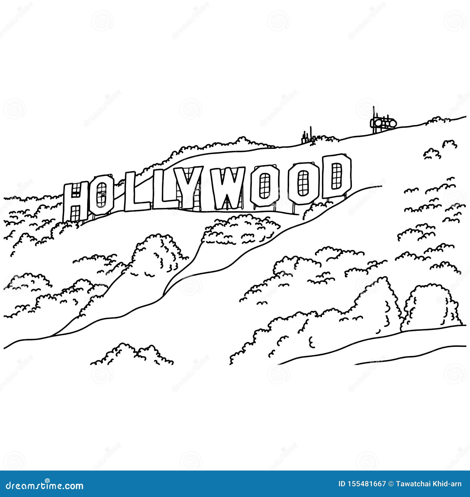 Popular Inscription Hollywood Sign Vector Illustration Sketch Doodle