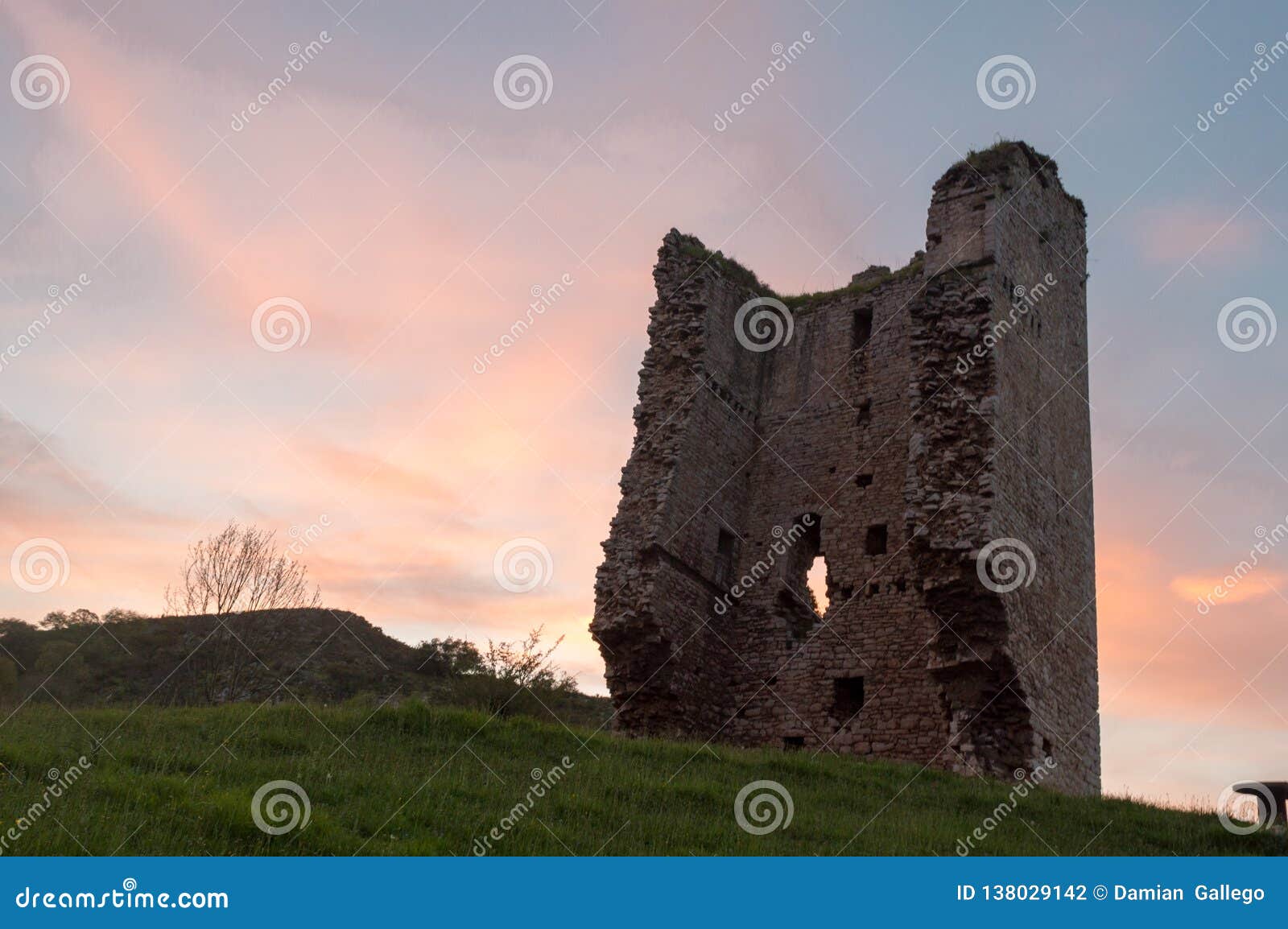 popular tourist attraction site: ruins of a medieval tower castle of xii century. asturias. spain