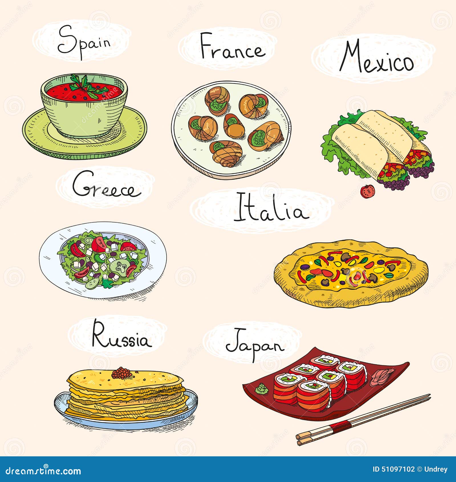 Popular World Famous Food International Restaurant Stock Vector