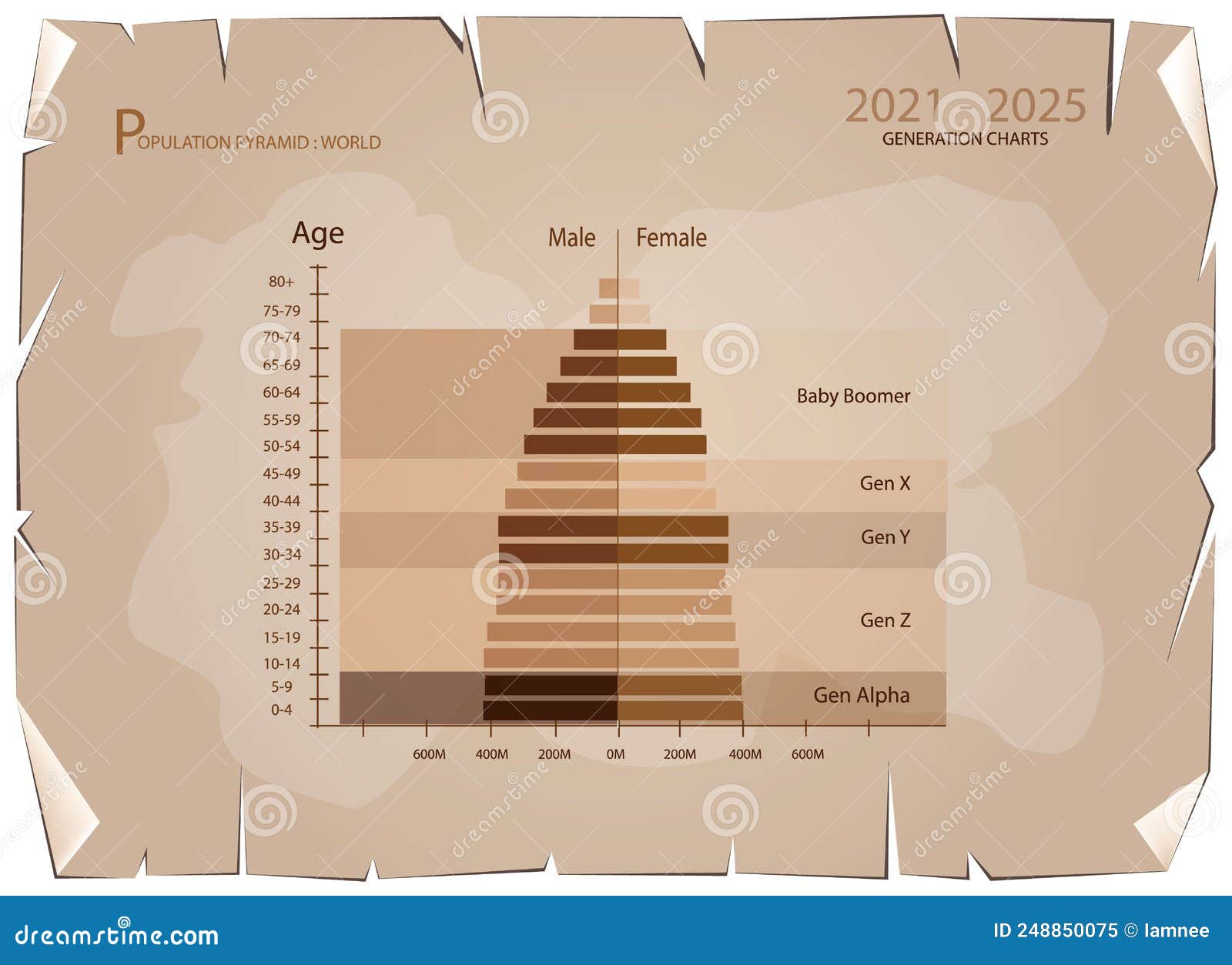 20212025 Population Pyramids Graphs with 5 Generation Stock Vector Illustration of expentancy