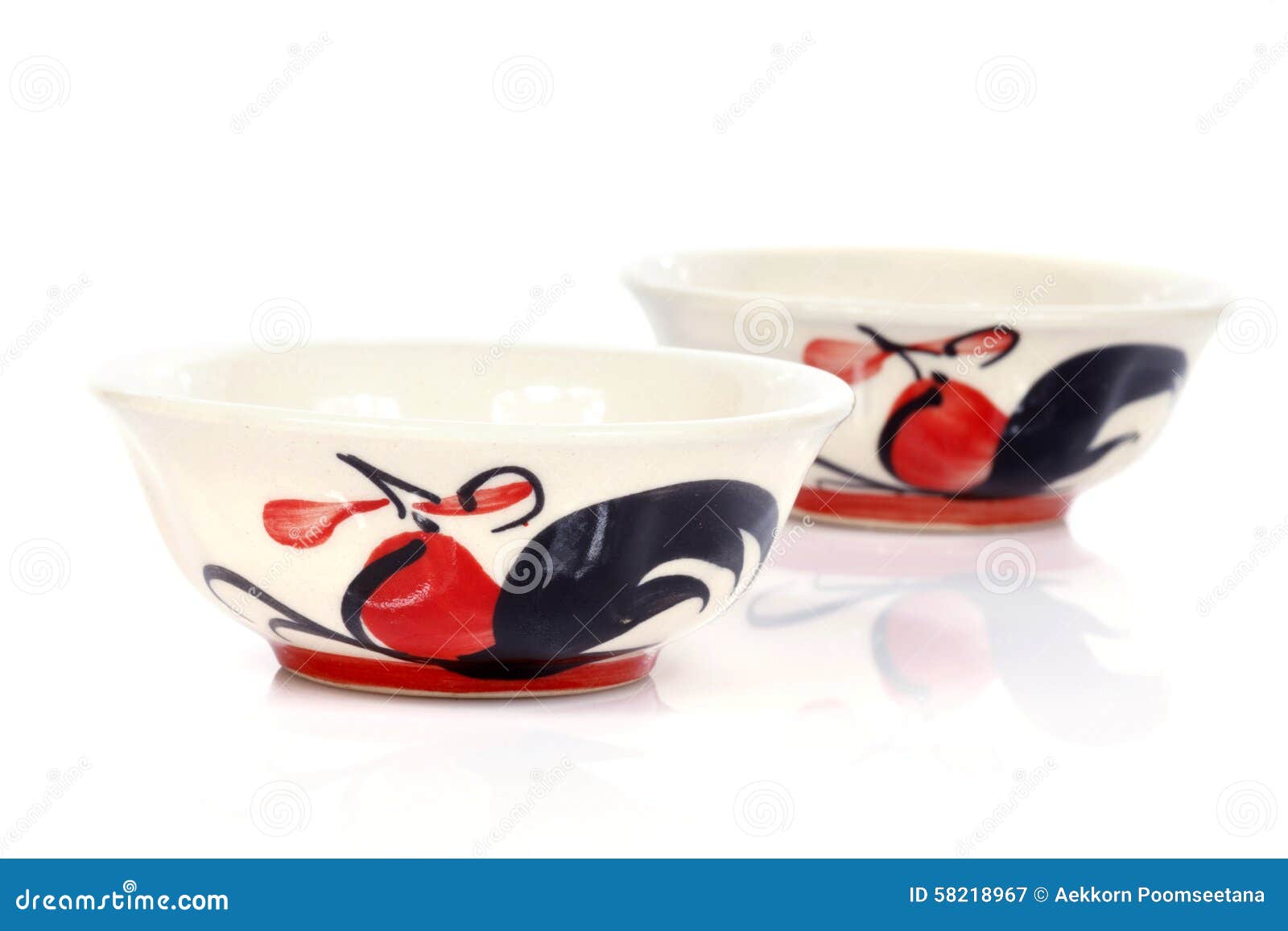 Porcelain Bowls with Painted Chicken Stock Image Image of empty, drink 58218967