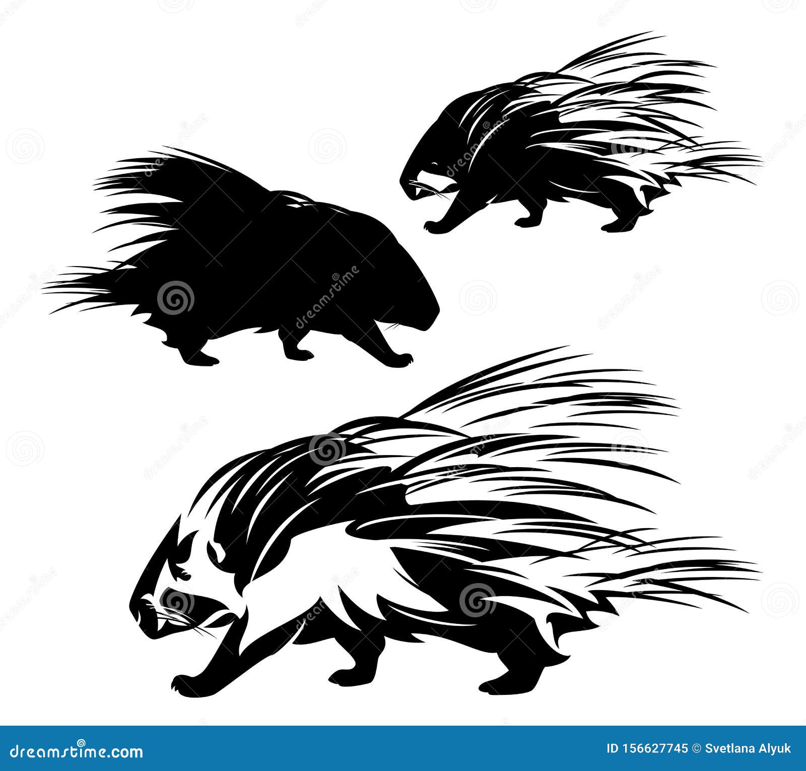 porcupine outline and black  silhouette 