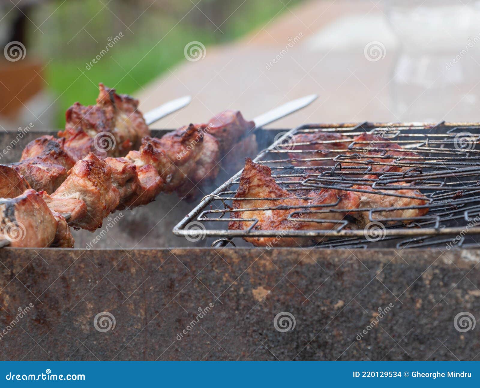 Pork Barbecue in the Process of Cooking Stock Photo Image of charcoal