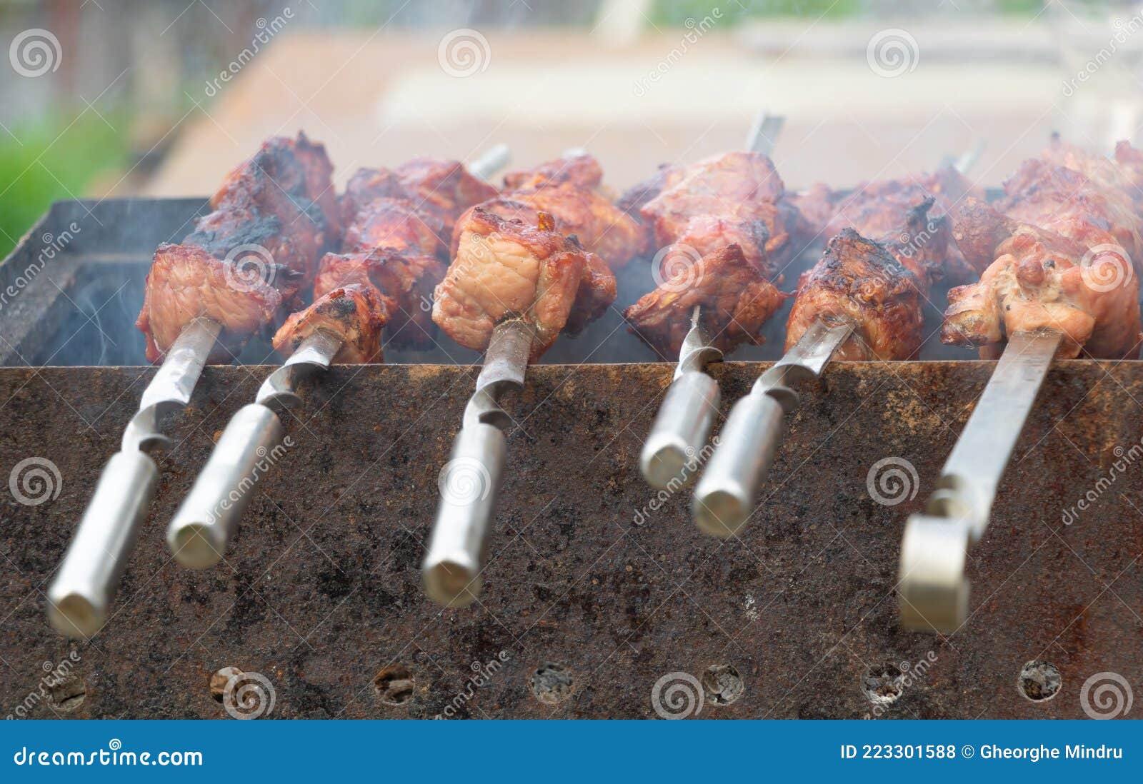 Pork Barbecue in the Process of Cooking Stock Photo Image of