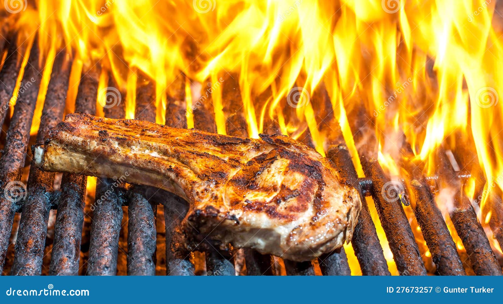 Pork Chop on Grill with Flames Stock Image Image of fire, pork 27673257