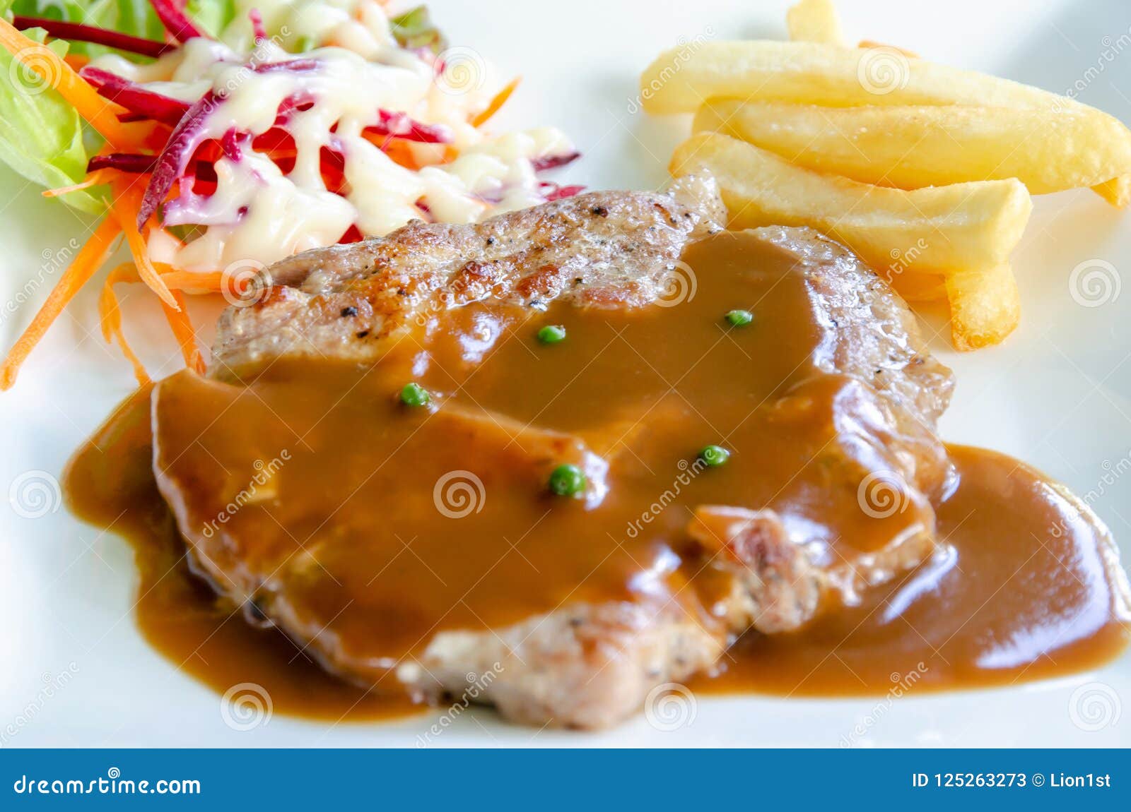 Pork Chop Steak with Brown Gravy Sauce Stock Image Image of cooked