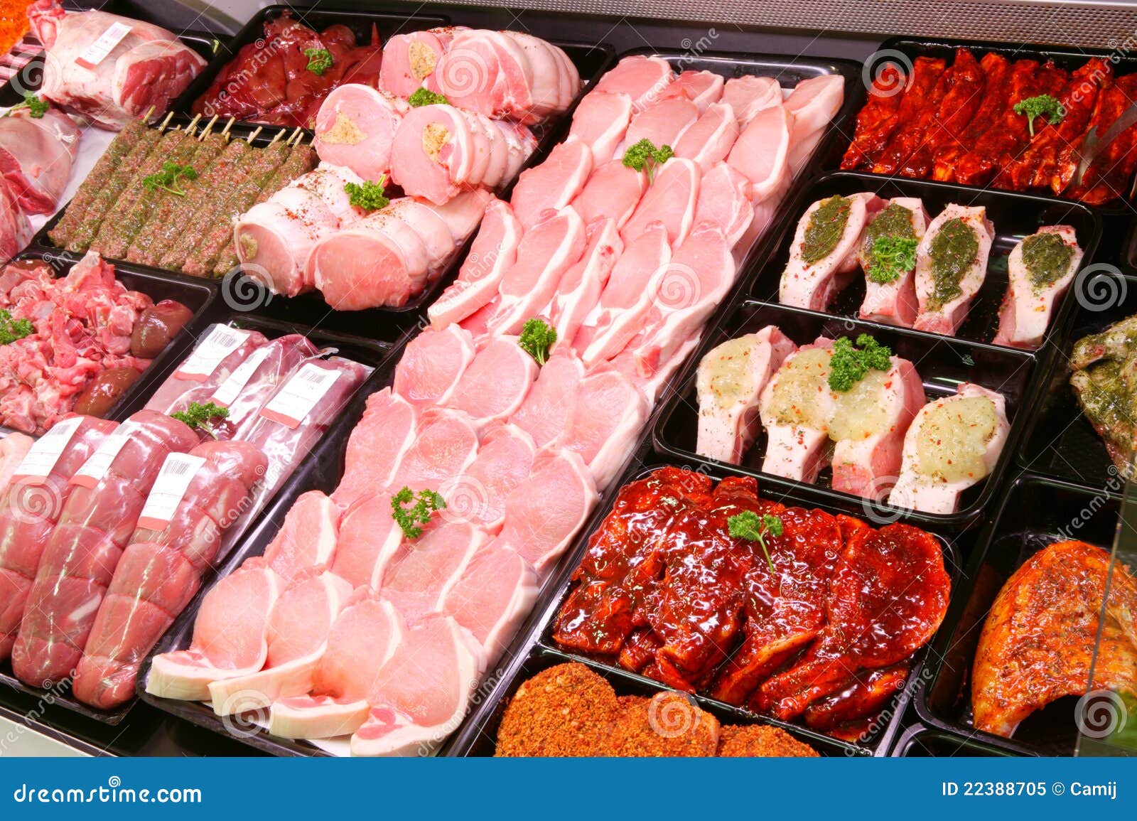 pork display in butcher shop