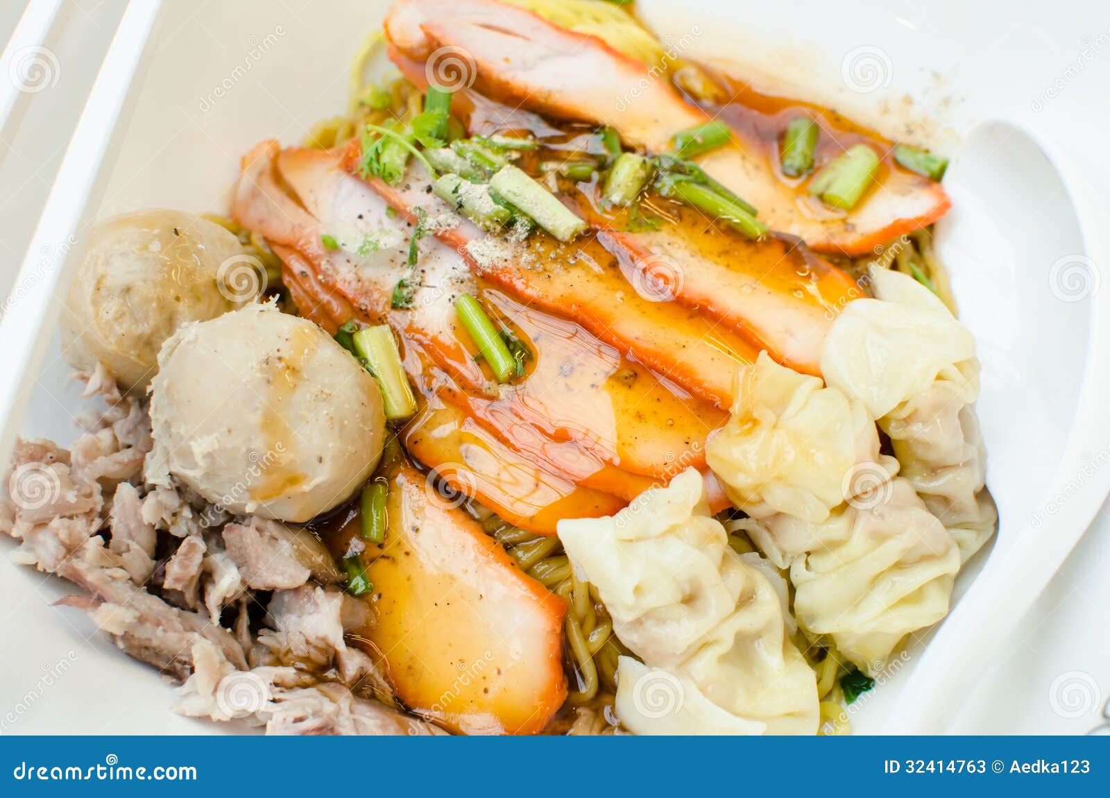 Pork dumpling noodles. stock image. Image of dinner, dumpling 32414763