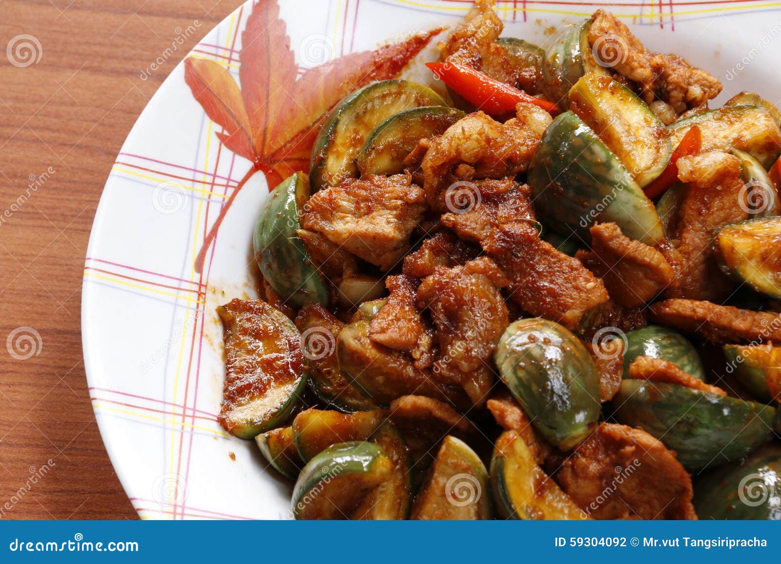 Pork Fried Eggplant Curry stock photo. Image of curry 59304092